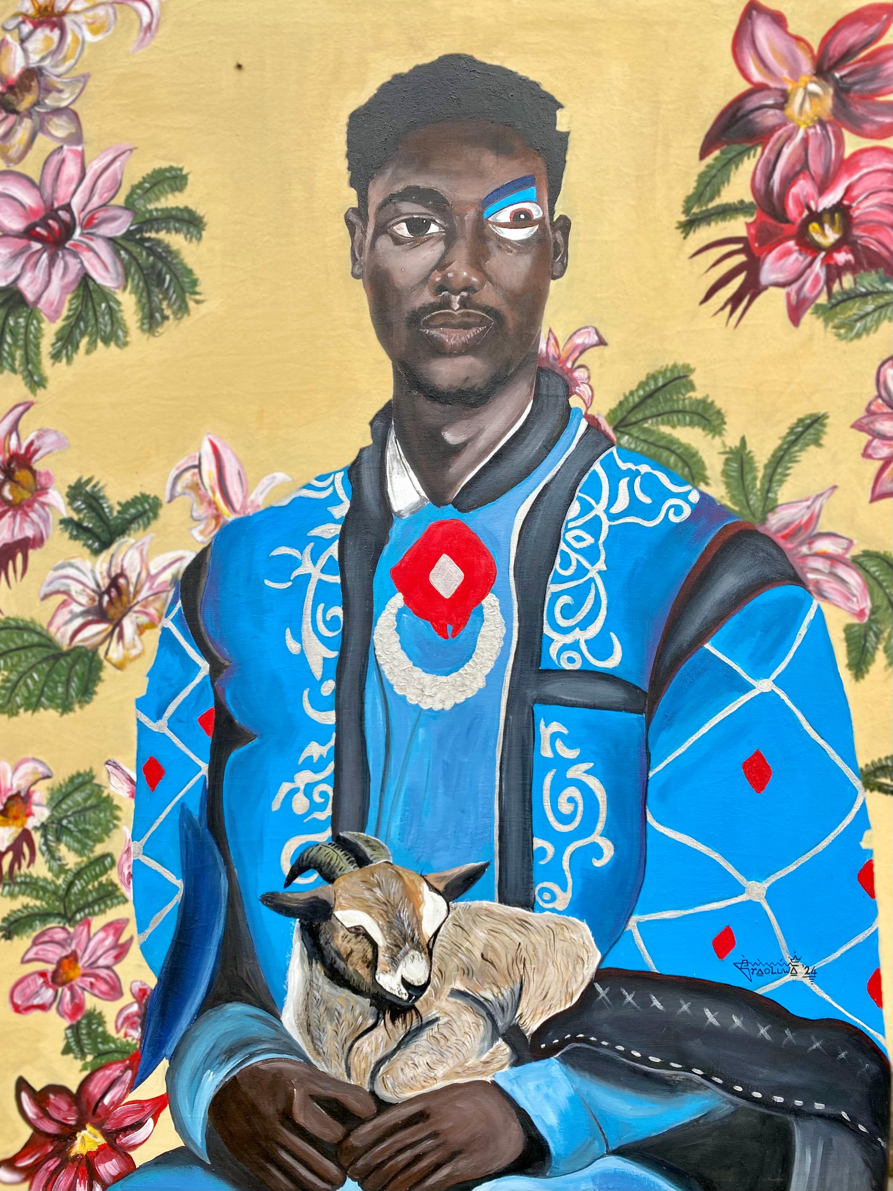 Portrait Painting di Oladire Araireoluwa - Chi sei? - 21° secolo, Contemporaneo, Ritratto figurativo, Moda, Uomo