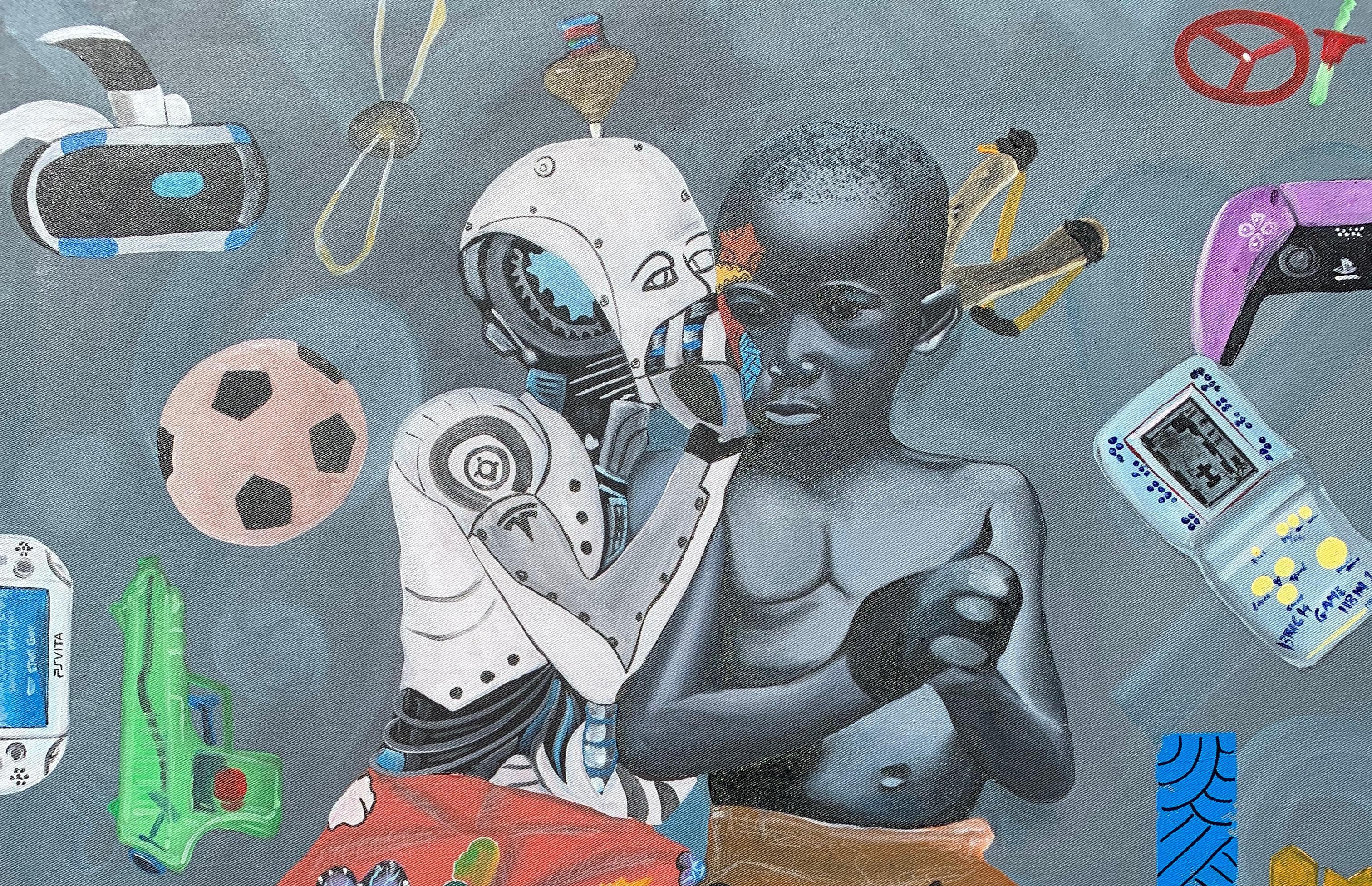 Gestern, Heute, Morgen von Afrika 1 - 21. Jahrhundert, zeitgenössisch, figurativ – Painting von Oladire Araireoluwa