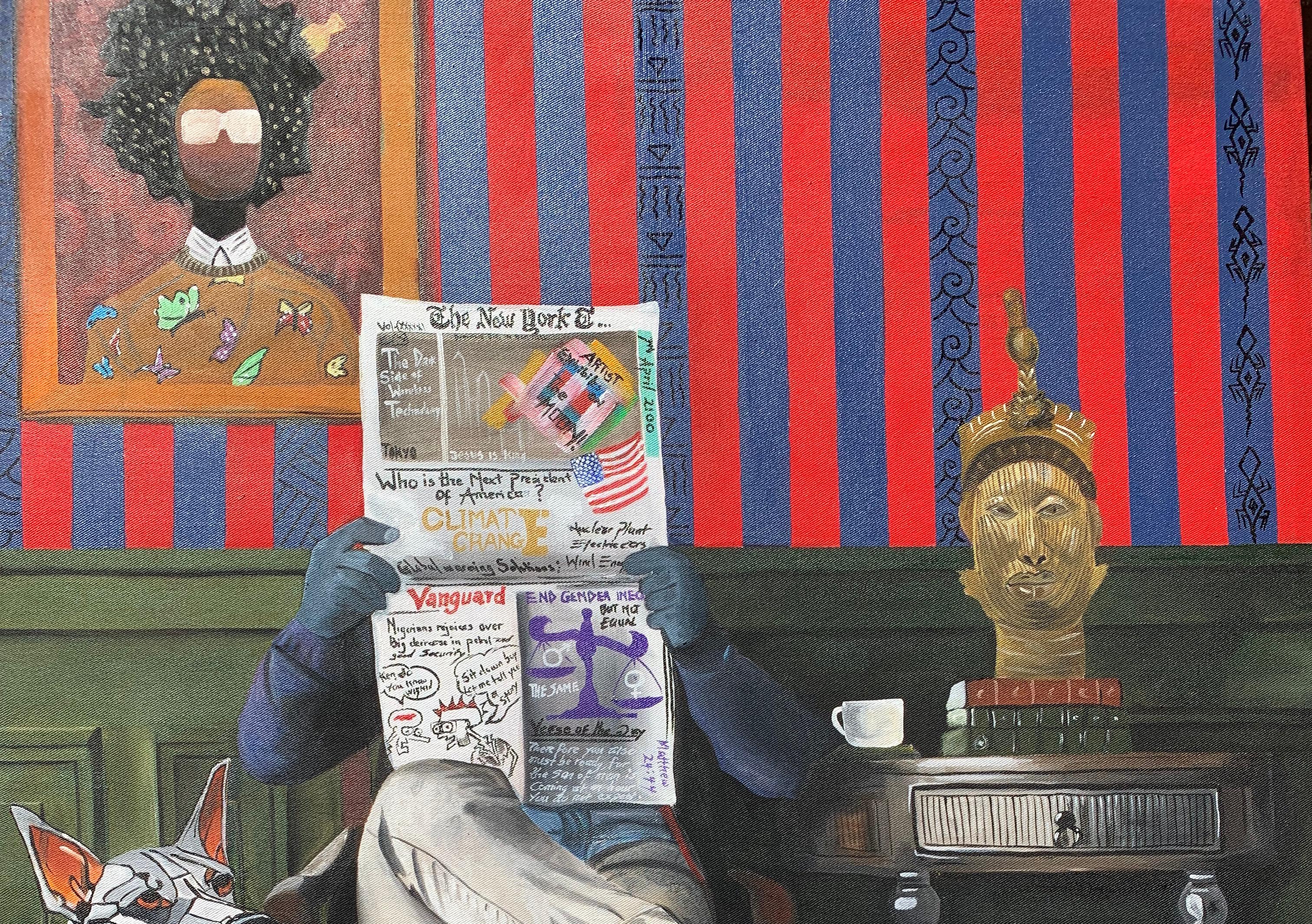 Gestern, heute, morgen von Afrika 2 - 21. Jahrhundert, zeitgenössisch, figurativ – Painting von Oladire Araireoluwa