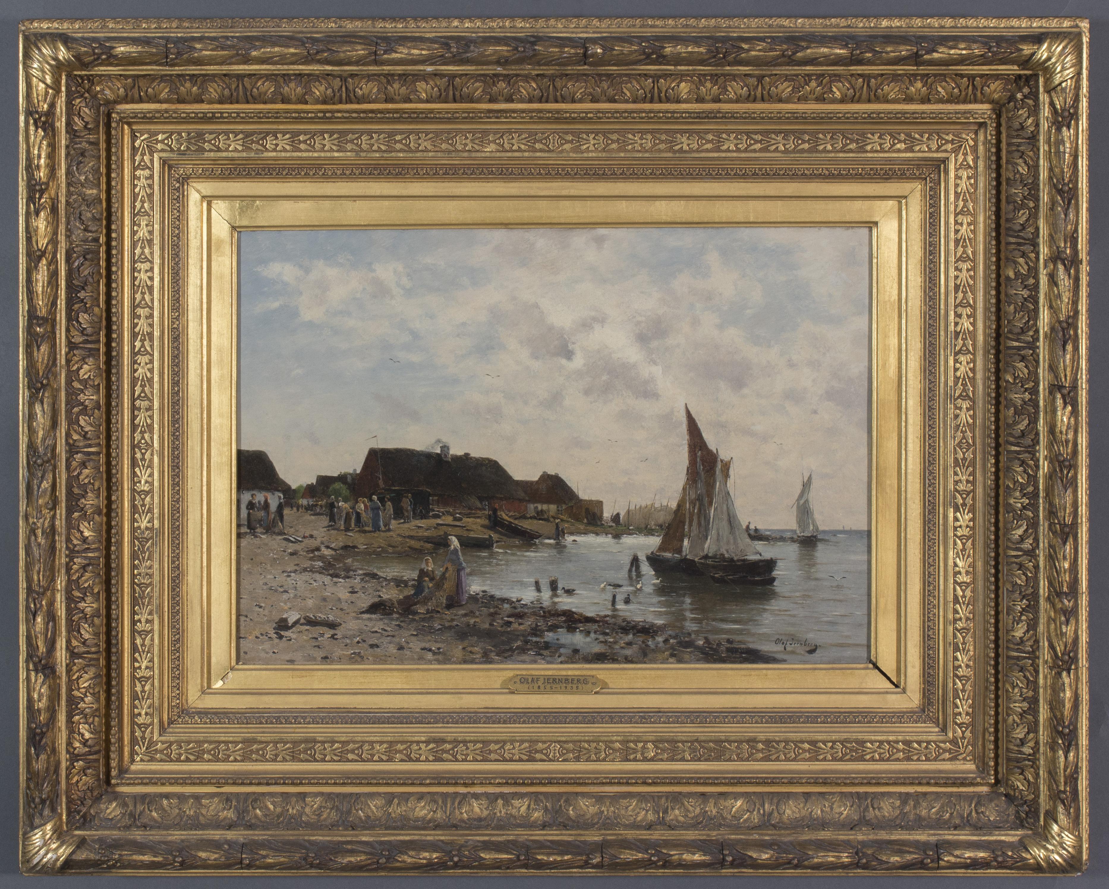 Olaf August Andreas Jernberg Figurative Painting - Checking the Catch Along the Beach