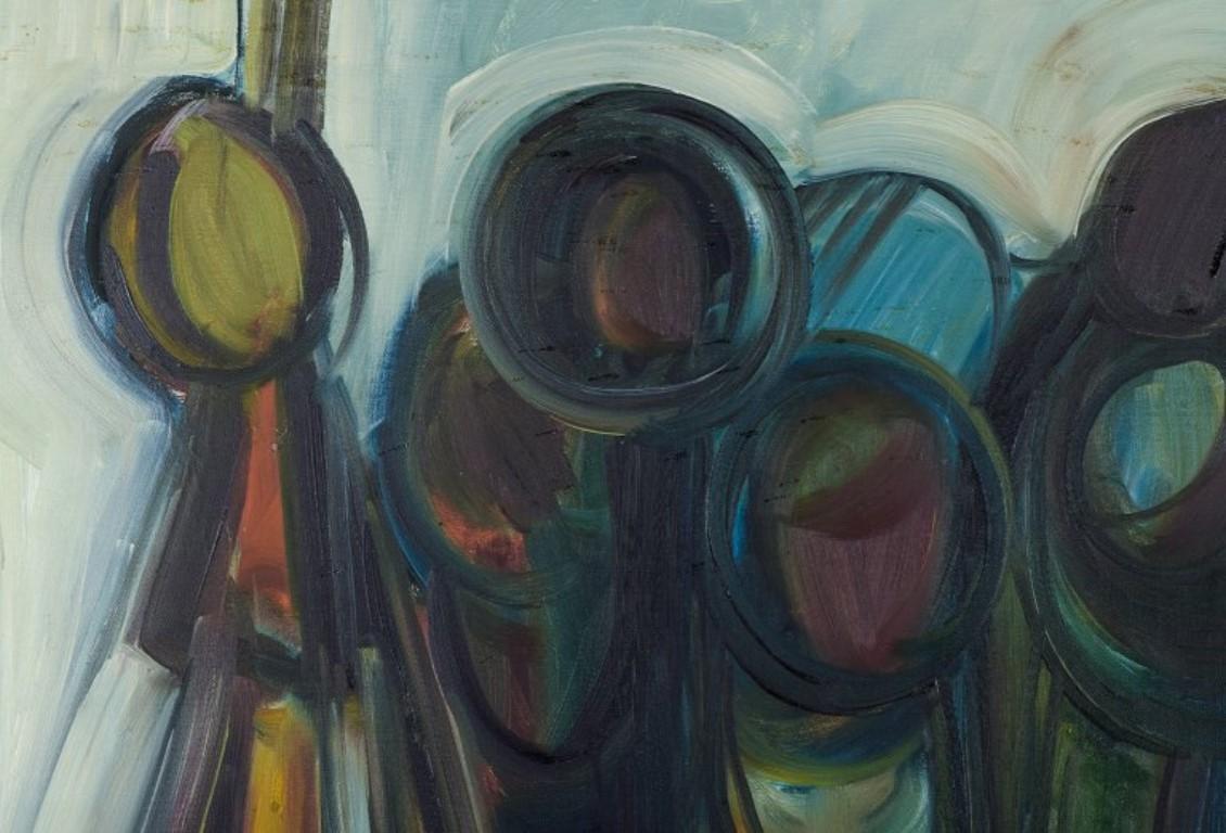 Olaf Karlsen, Danish artist. Oil on canvas. Modern composition with figures. In Excellent Condition In København, Copenhagen