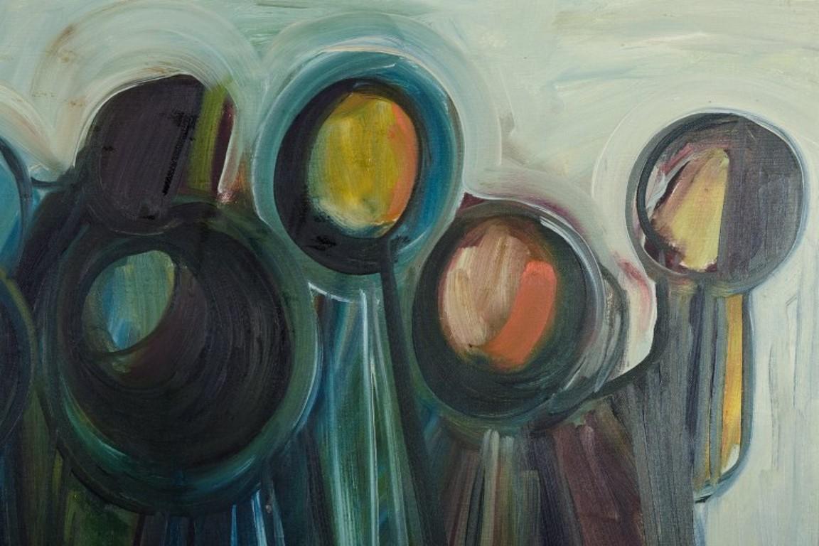 Late 20th Century Olaf Karlsen, Danish artist. Oil on canvas. Modern composition with figures.