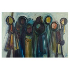 Olaf Karlsen, Danish artist. Oil on canvas. Modern composition with figures.
