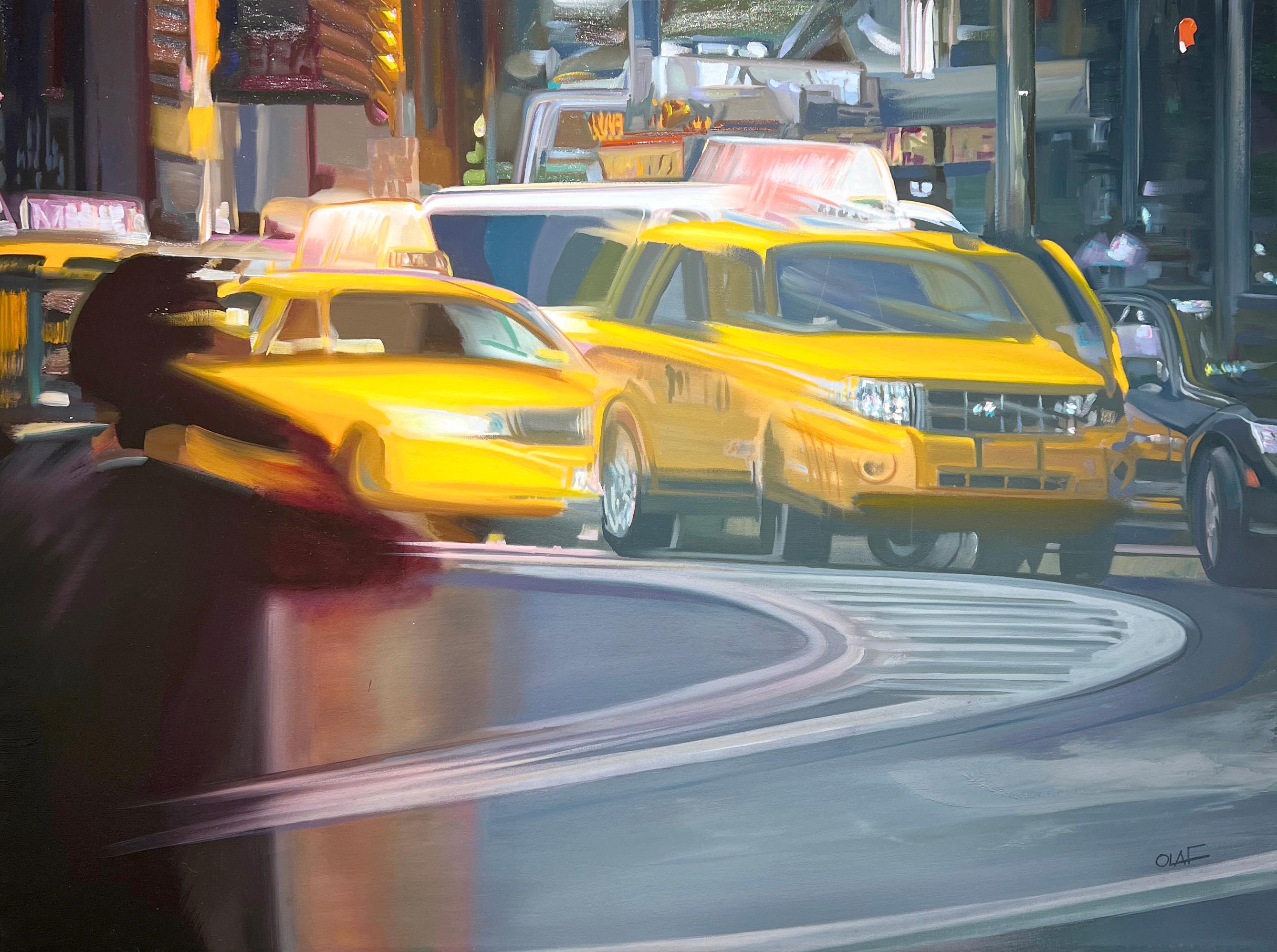 Olaf Schneider, "Apex", 30x40 Taxi Cab New York Cityscape Oil Painting on Canvas