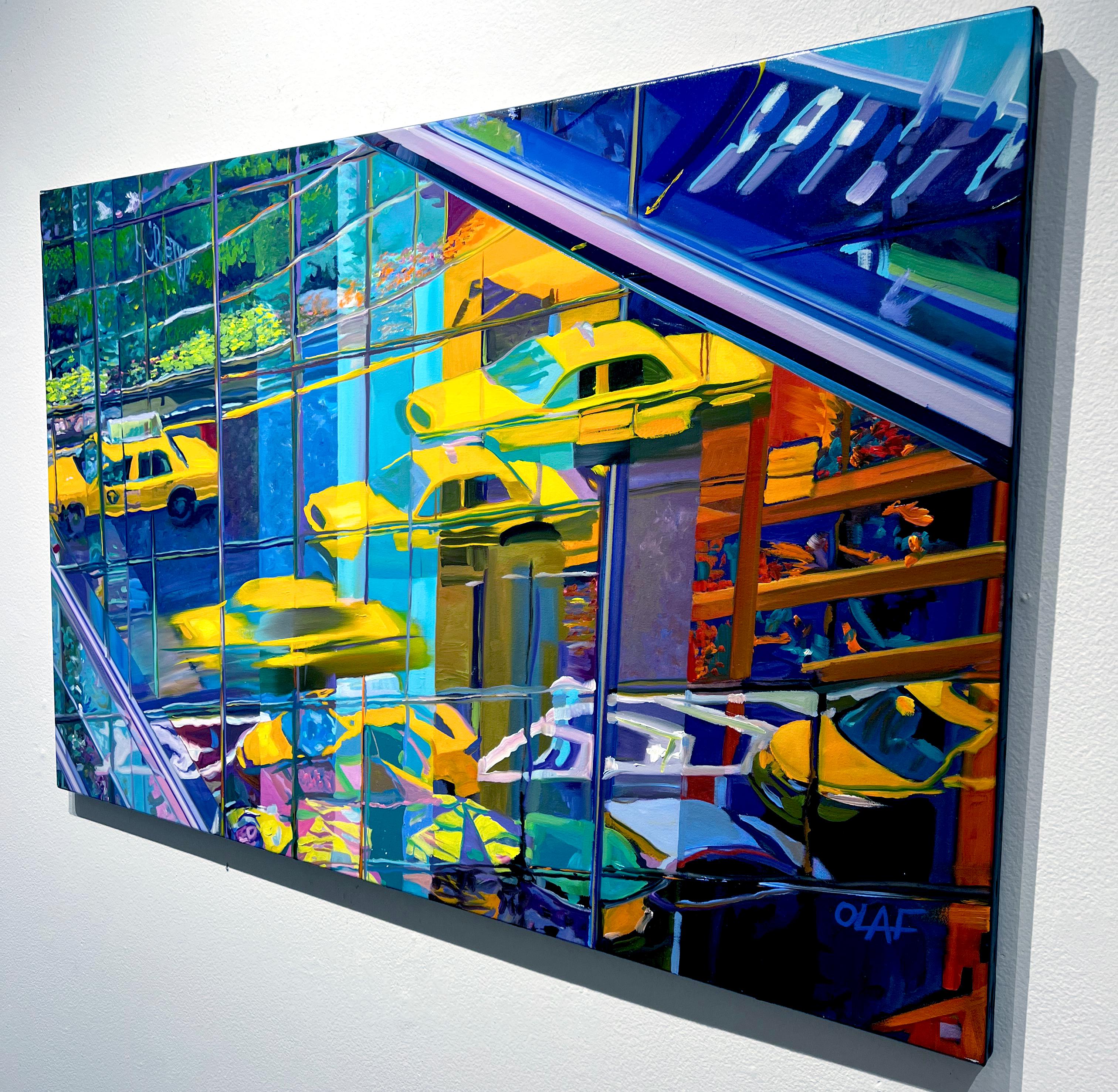 Peinture à l'huile « City Limits » d'Olaf Schneider, 26x40, représentant une cabine de taxi à New York  en vente 4