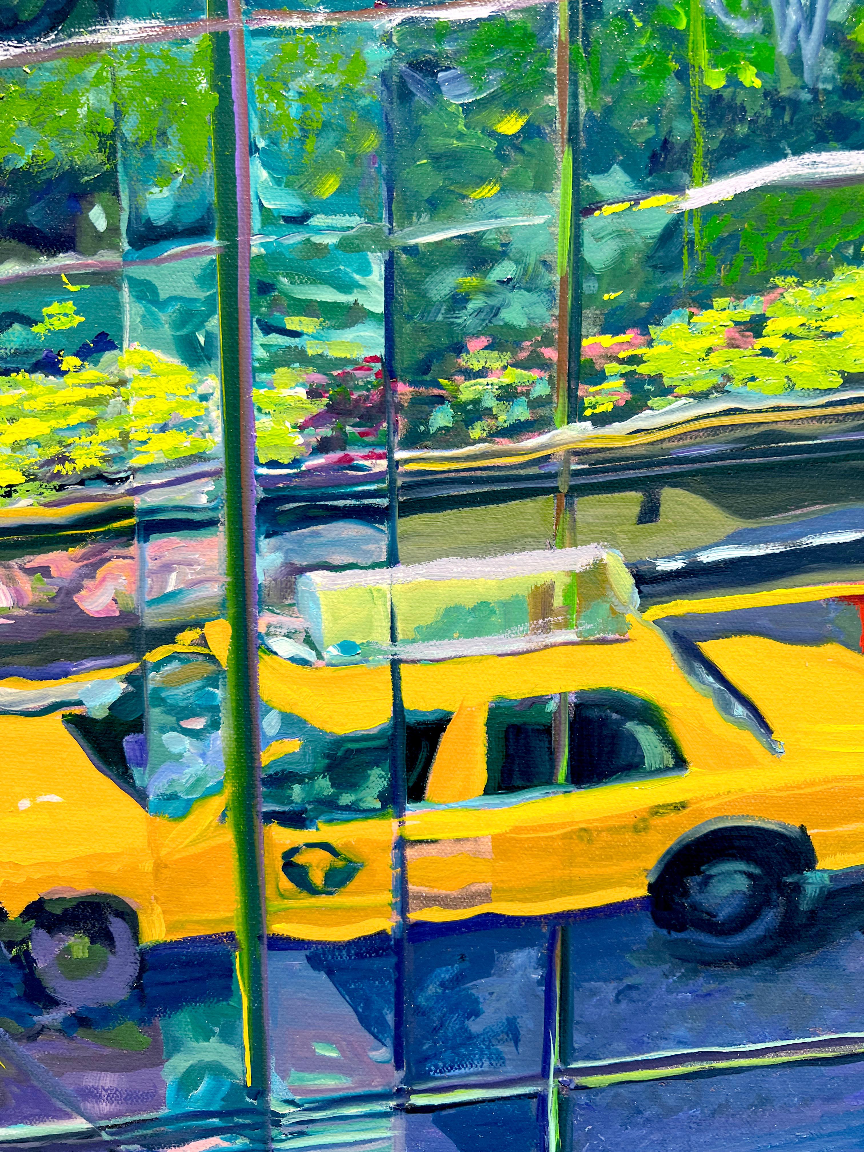 Peinture à l'huile « City Limits » d'Olaf Schneider, 26x40, représentant une cabine de taxi à New York  en vente 5
