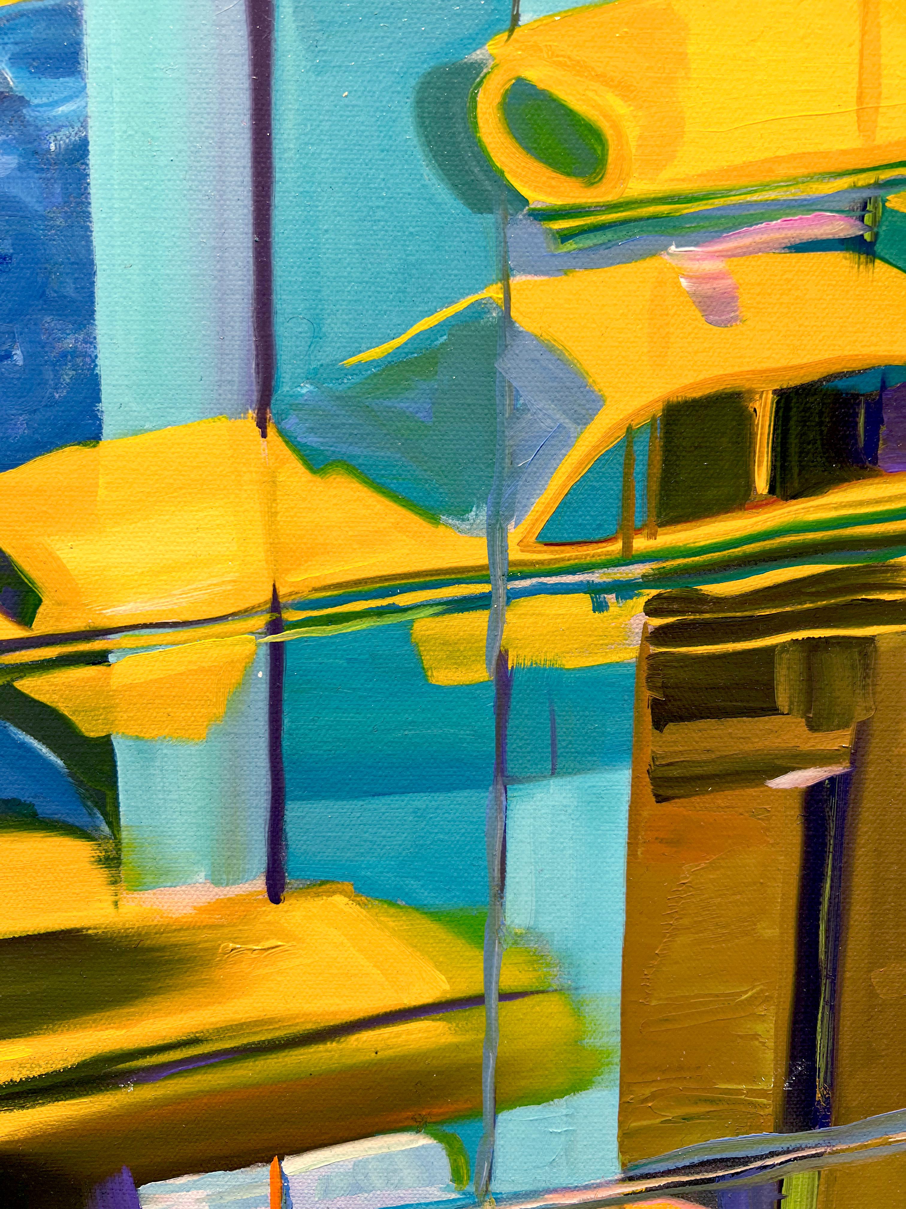Peinture à l'huile « City Limits » d'Olaf Schneider, 26x40, représentant une cabine de taxi à New York  en vente 6
