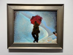 Olaf Schneider, "Rain Walk", 18x24 Rainy Day Cityscape Oil Painting on Canvas