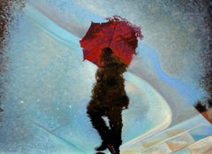 Olaf Schneider, "Rain Walk", 18x24 Rainy Day Cityscape Oil Painting on Canvas