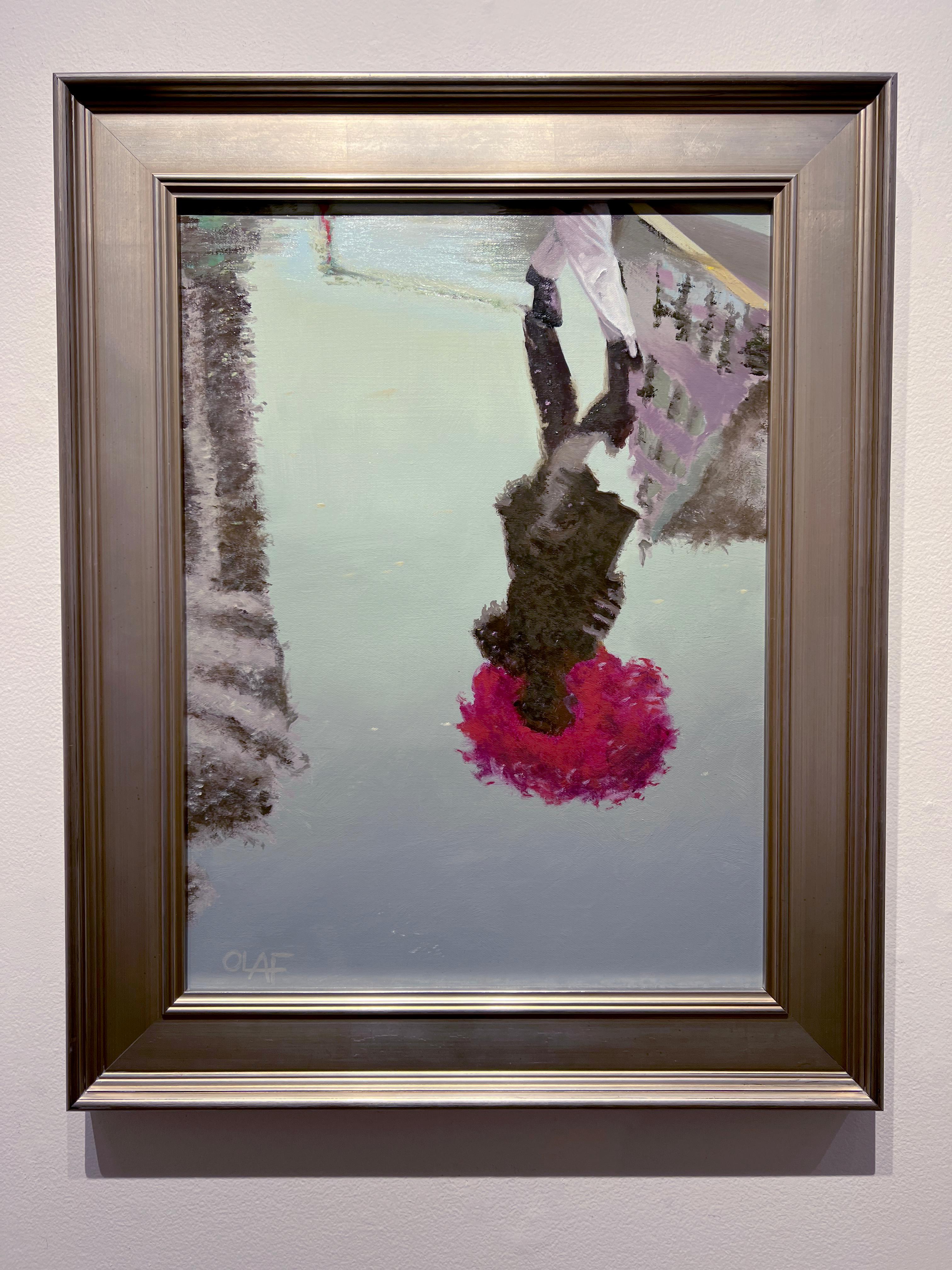 Olaf Schneider, „“Rot“, 24x18 Regenschirm-Ölgemälde mit Reflektor, Stadt, Öl im Angebot 1