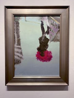 Olaf Schneider, "Red", 24x18 Rainy Day Reflection Umbrella City Oil Painting