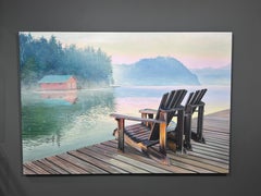 Olaf Schneider, "Serenity Bound", 42x62 See und Adirondack Chair Ölgemälde