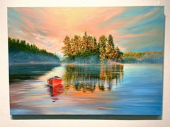 Olaf Schneider, "That's the Way Love Goes", 24x34 Lake and Canoe Oil Painting