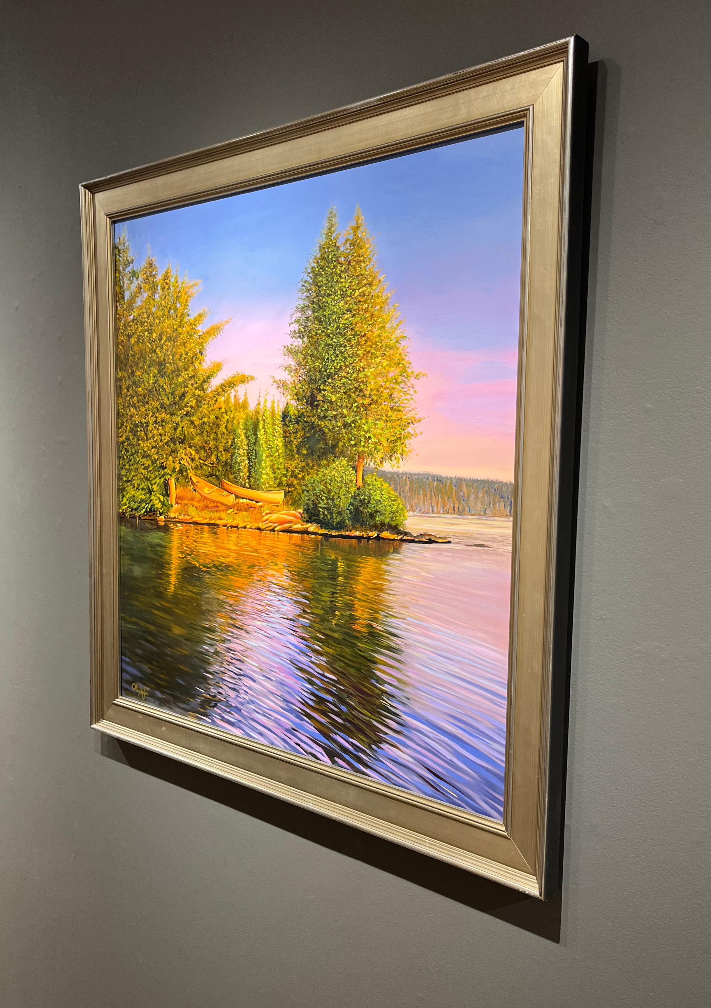 Olaf Schneider, „Wir lieben es hier“, Ölgemälde, 40x40 See und Kanus Ölgemälde im Angebot 2