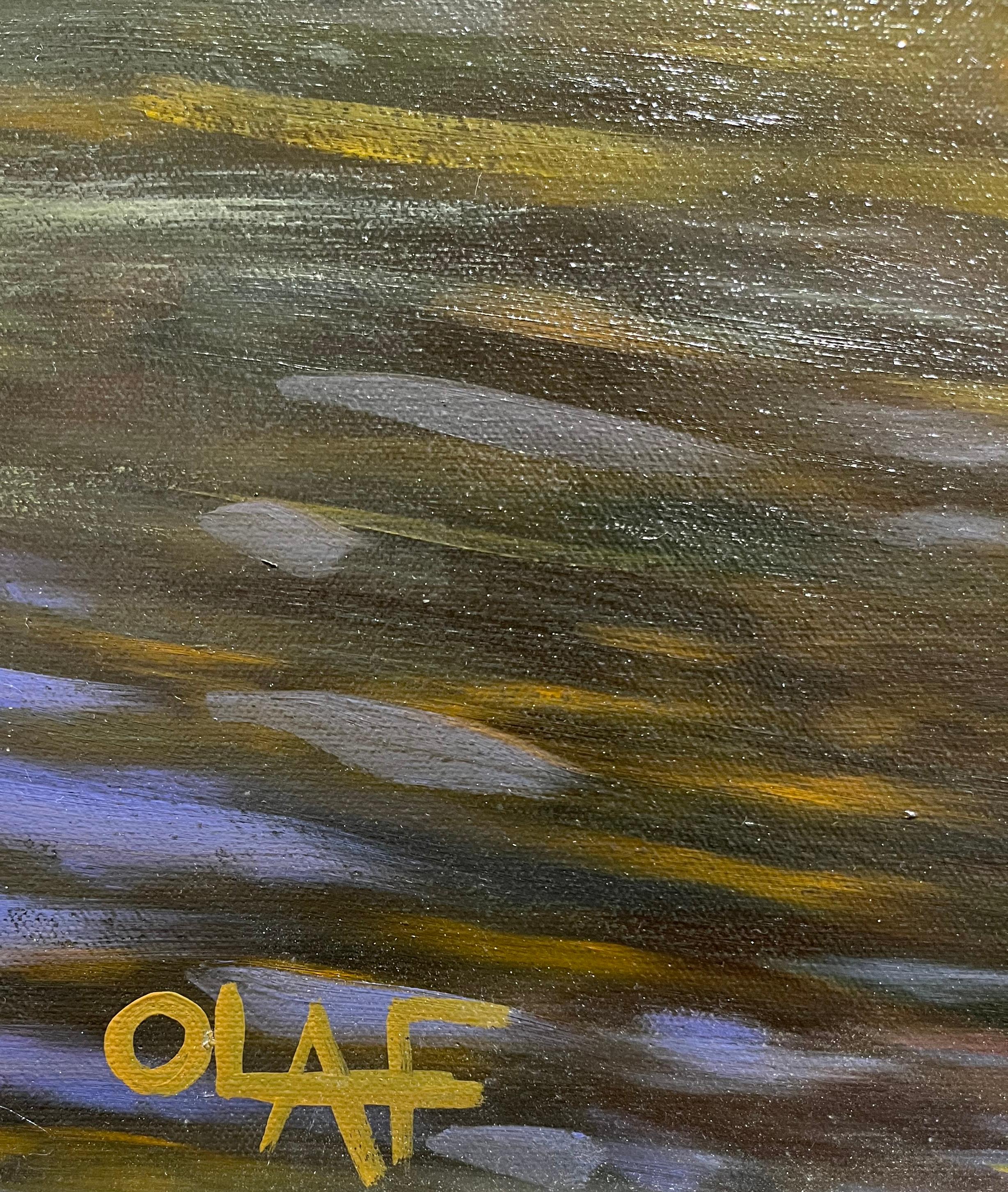 Olaf Schneider, „Wir lieben es hier“, Ölgemälde, 40x40 See und Kanus Ölgemälde im Angebot 6