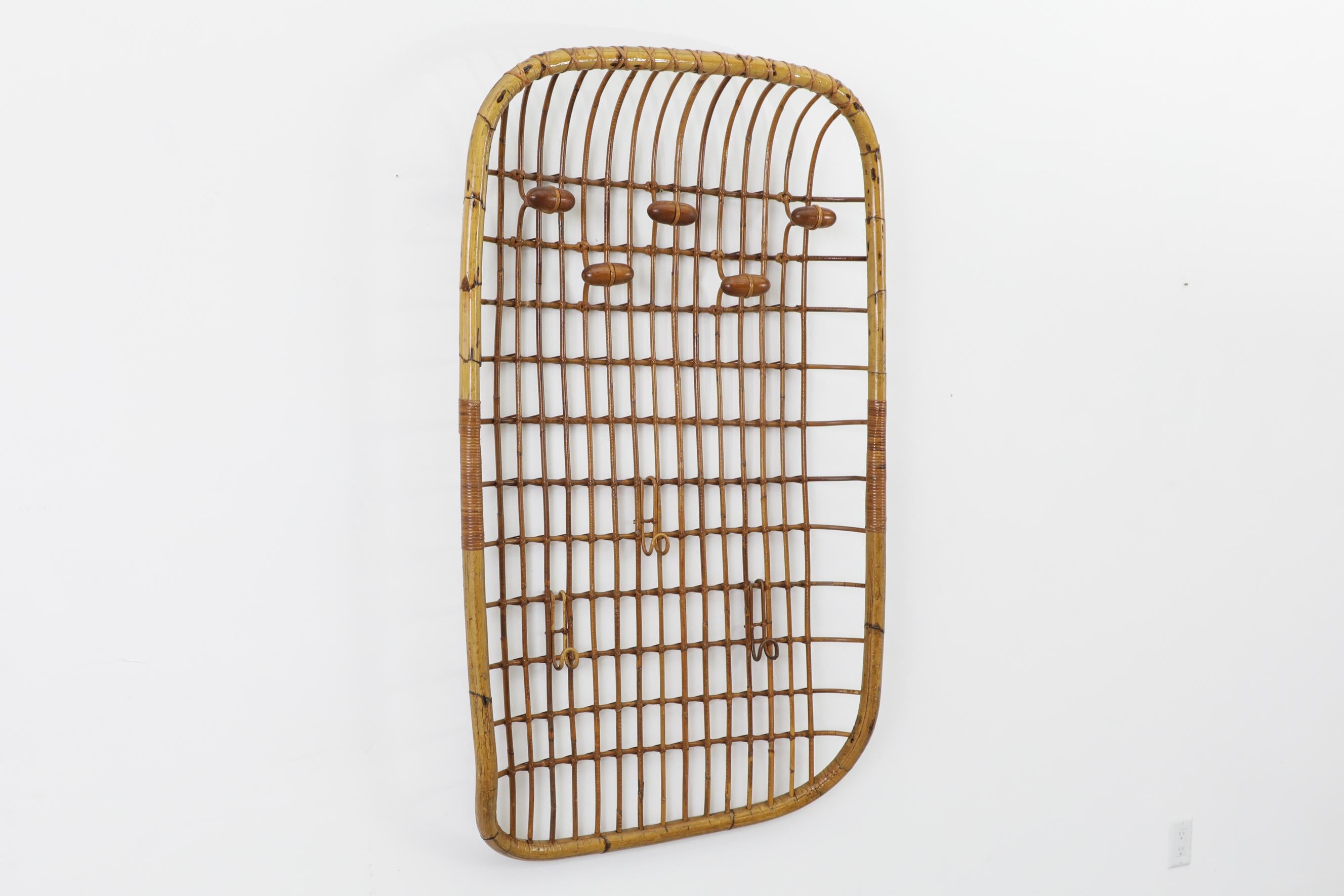 Hand-Woven Olaf von Bohr for Bonacina Bamboo Coat Rack with Hooks, Italy, 1960's