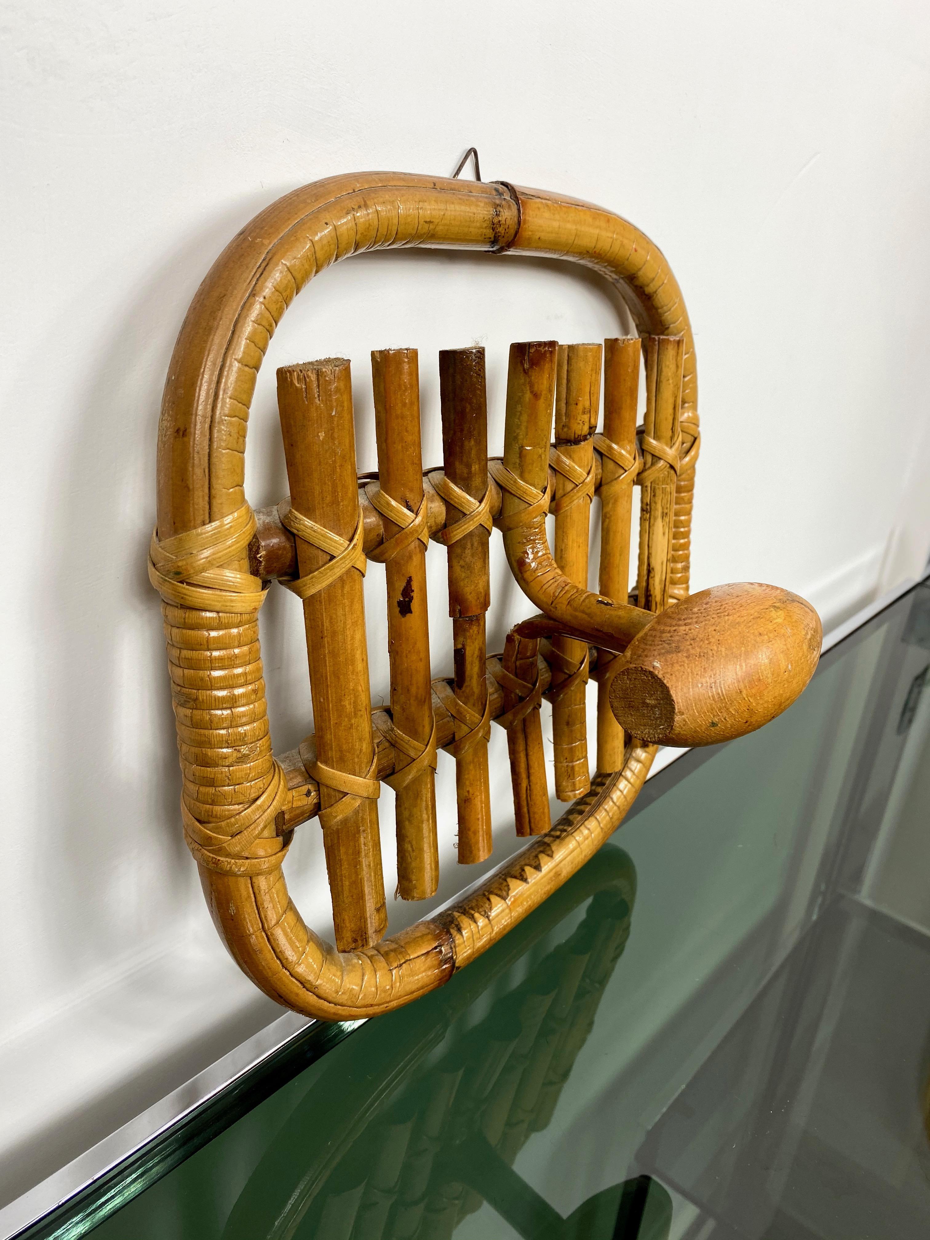 Olaf von Bohr Bamboo Rattan Coat Rack Stand, Italy, 1960s In Good Condition In Rome, IT