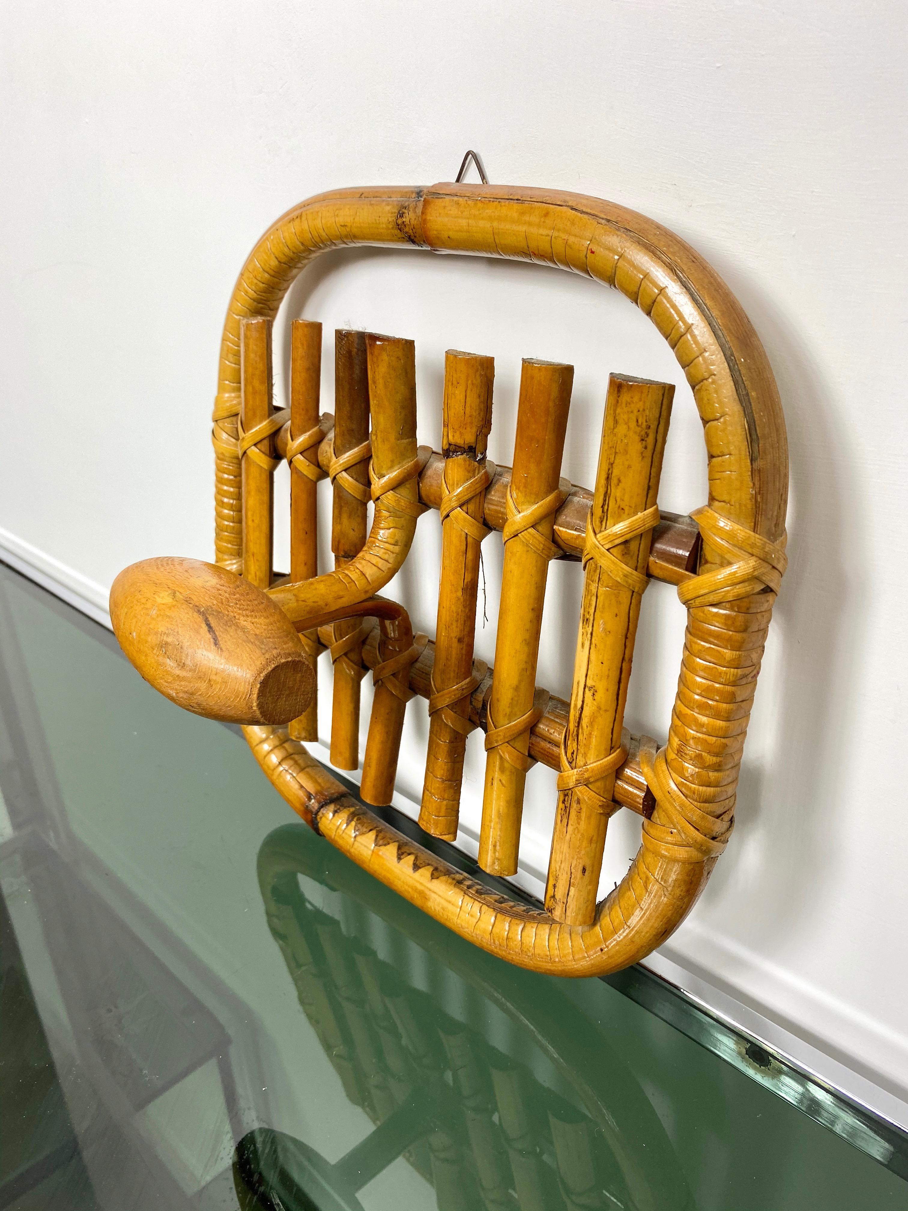 Mid-20th Century Olaf von Bohr Bamboo Rattan Coat Rack Stand, Italy, 1960s