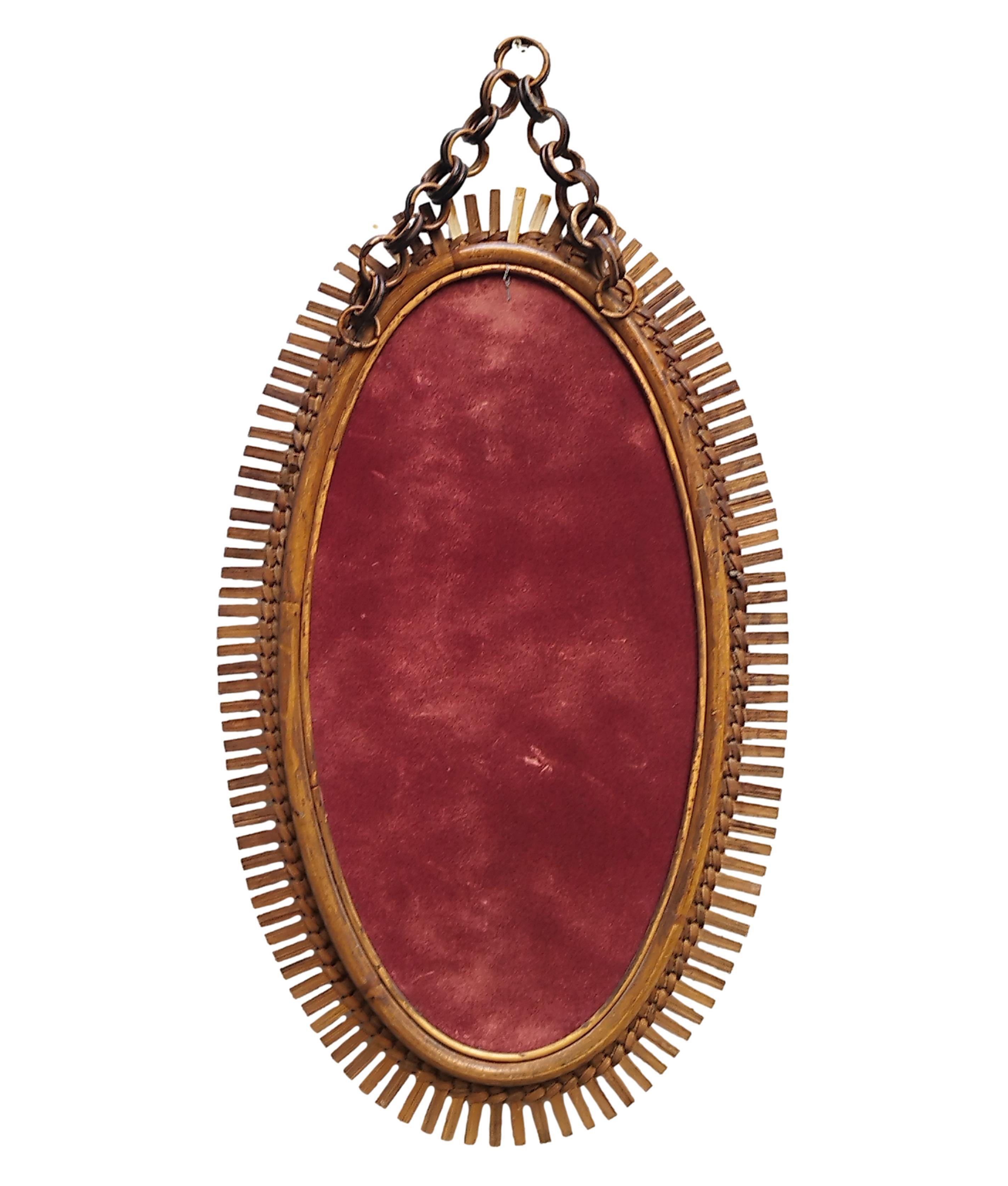 Italian Olaf Von Bohr Rattan Oval Wall Mirror, Italy 1960s For Sale