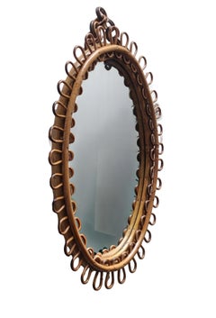 Olaf von Bohr Style Specchio da Parete Ovale aus Rattan, Da a Italia 1960s