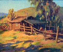 "Corral del Hogar"  Pintura del Oeste de California muy temprana de Wieghorst colores impresionantes