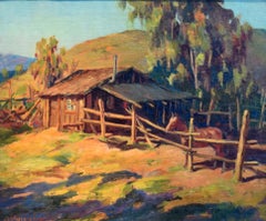 « Corral de la maison »  Très ancienne peinture californienne occidentale Wieghorst de Californie - Des couleurs superbes 