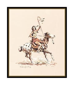 Olaf Wieghorst Original Gouache Painting Signed Native American Western Horse