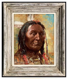 Olaf Wieghorst Original Oil Painting On Board Signed Native American Portrait