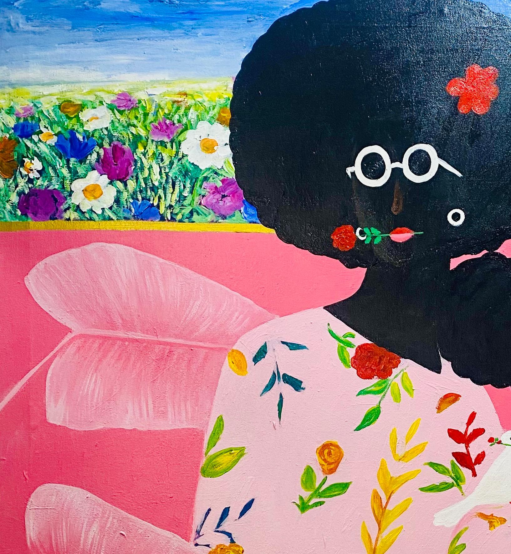 I'll Be With You - 21. Jahrhundert, Zeitgenössisch, Figurative Abstraktion, Floral – Painting von Olajide Kuti