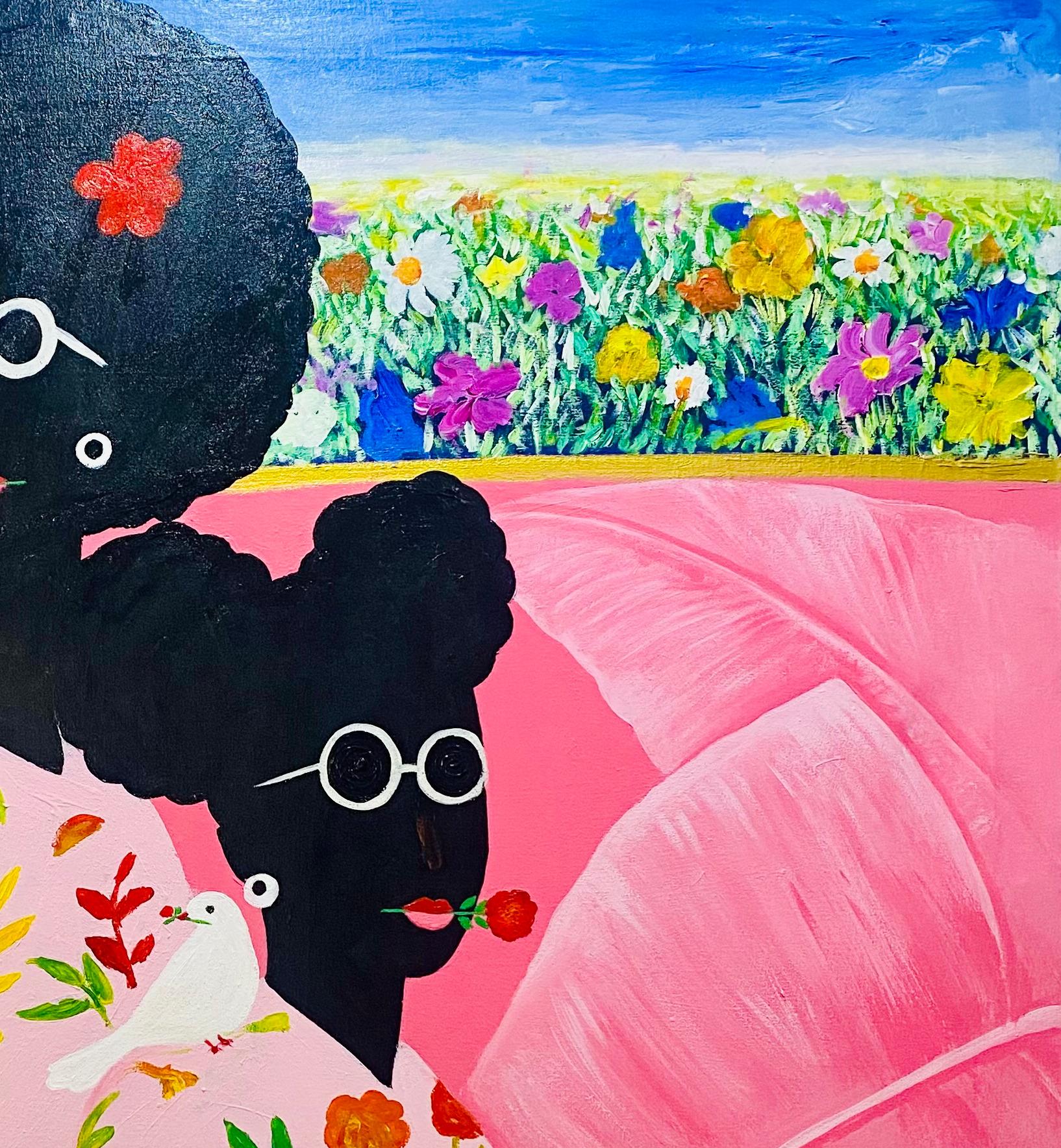I'll Be With You - 21. Jahrhundert, Zeitgenössisch, Figurative Abstraktion, Floral (Expressionismus), Painting, von Olajide Kuti