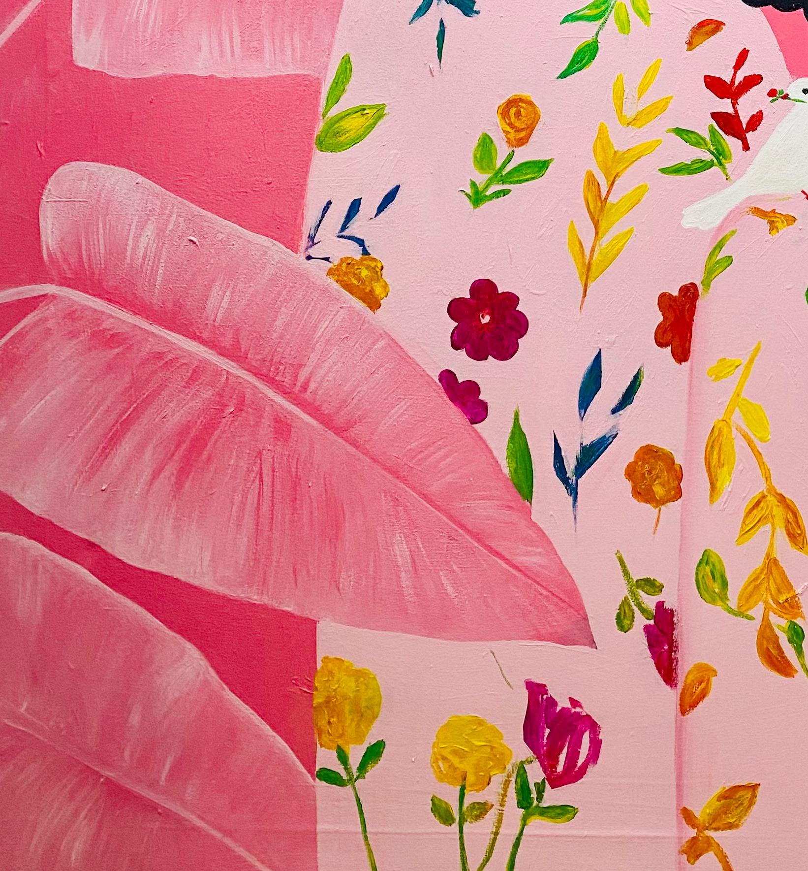 I'll Be With You - 21. Jahrhundert, Zeitgenössisch, Figurative Abstraktion, Floral (Pink), Figurative Painting, von Olajide Kuti