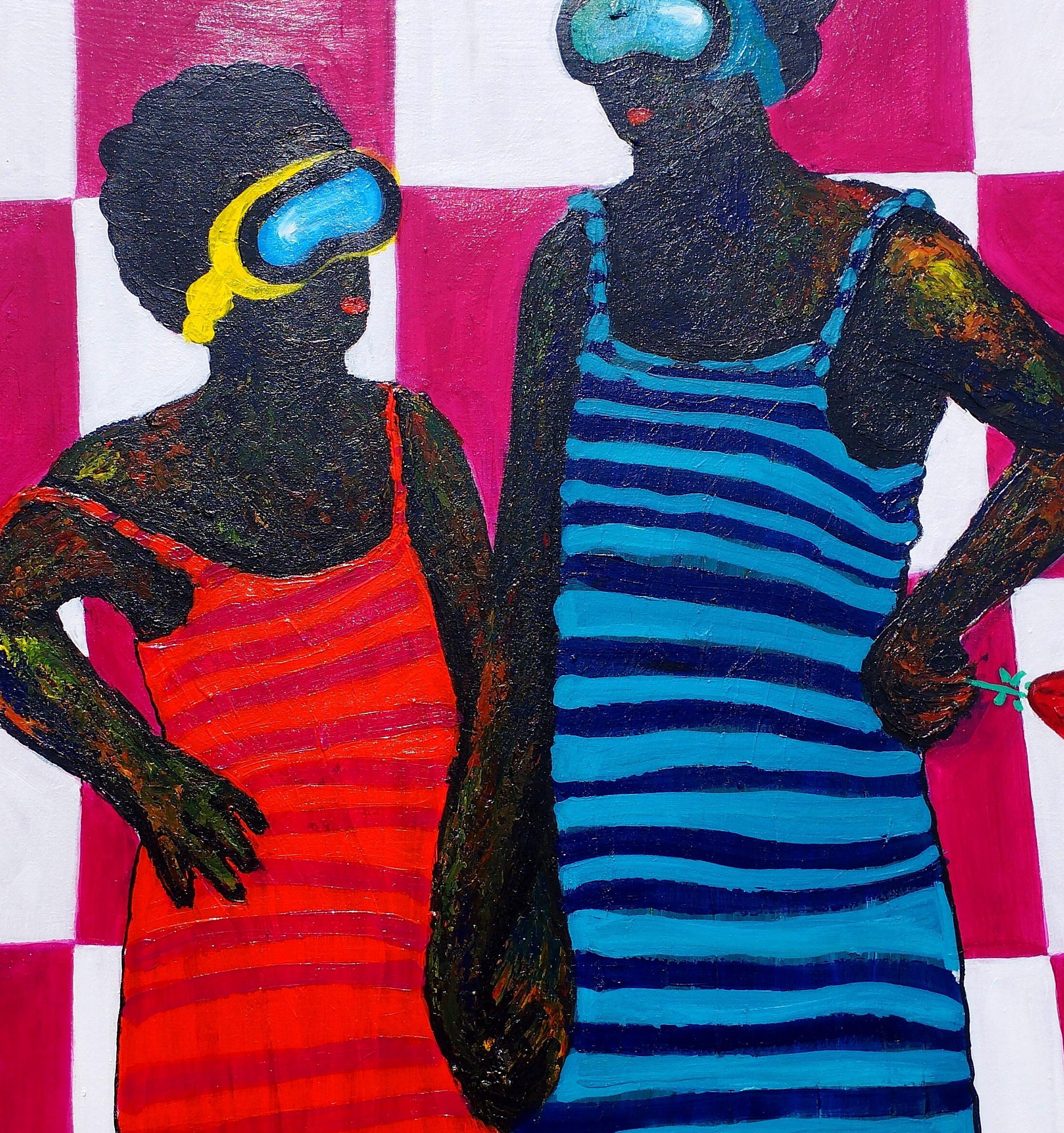 Into The Unknown 1 -21° secolo, Contemporaneo, Astrazione figurativa, Africa - Figurative Painting Rosso di Olajide Kuti