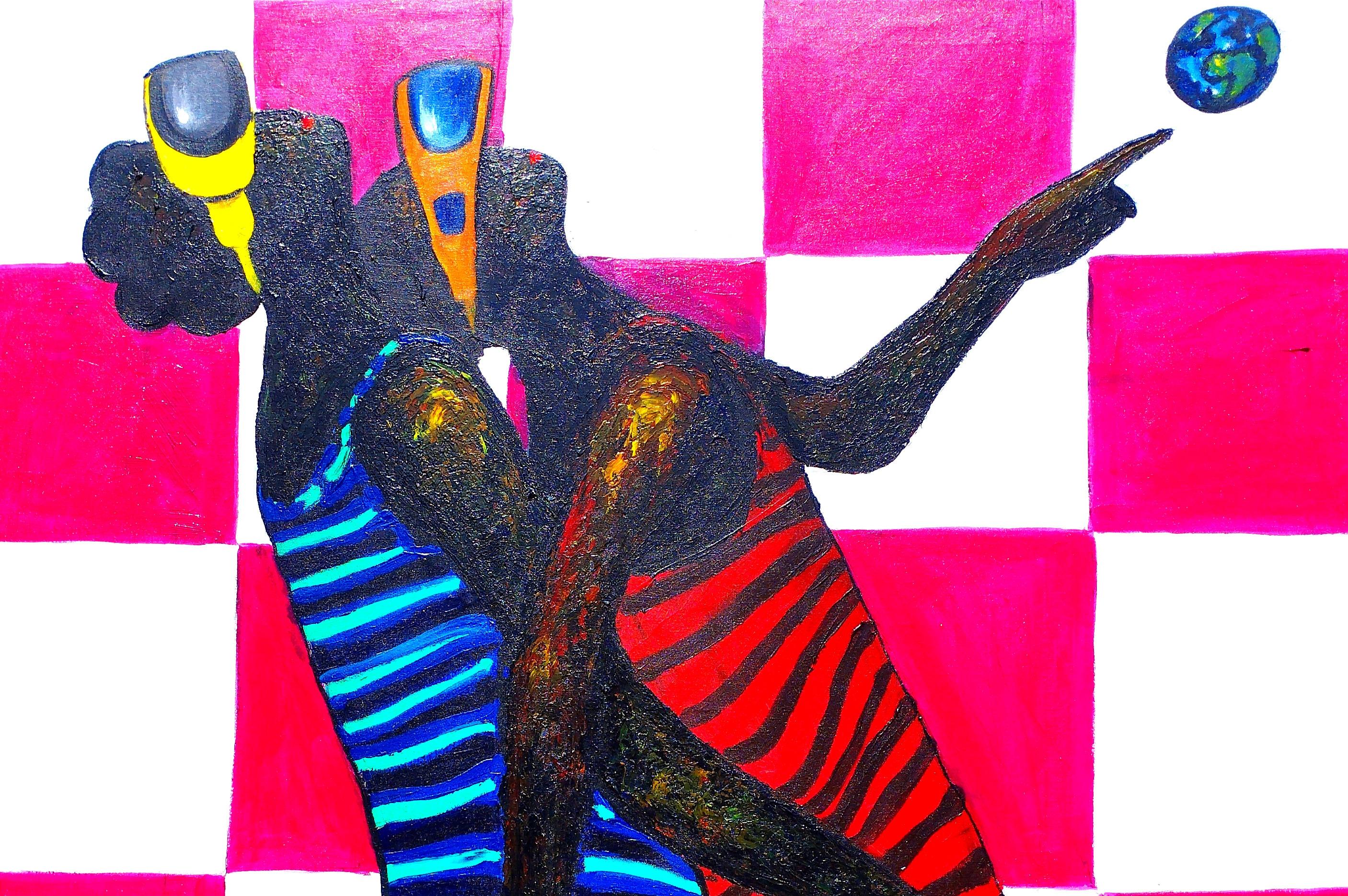 Into The Unknown 2 -21° secolo, Contemporaneo, Astrazione figurativa, Africa - Painting di Olajide Kuti
