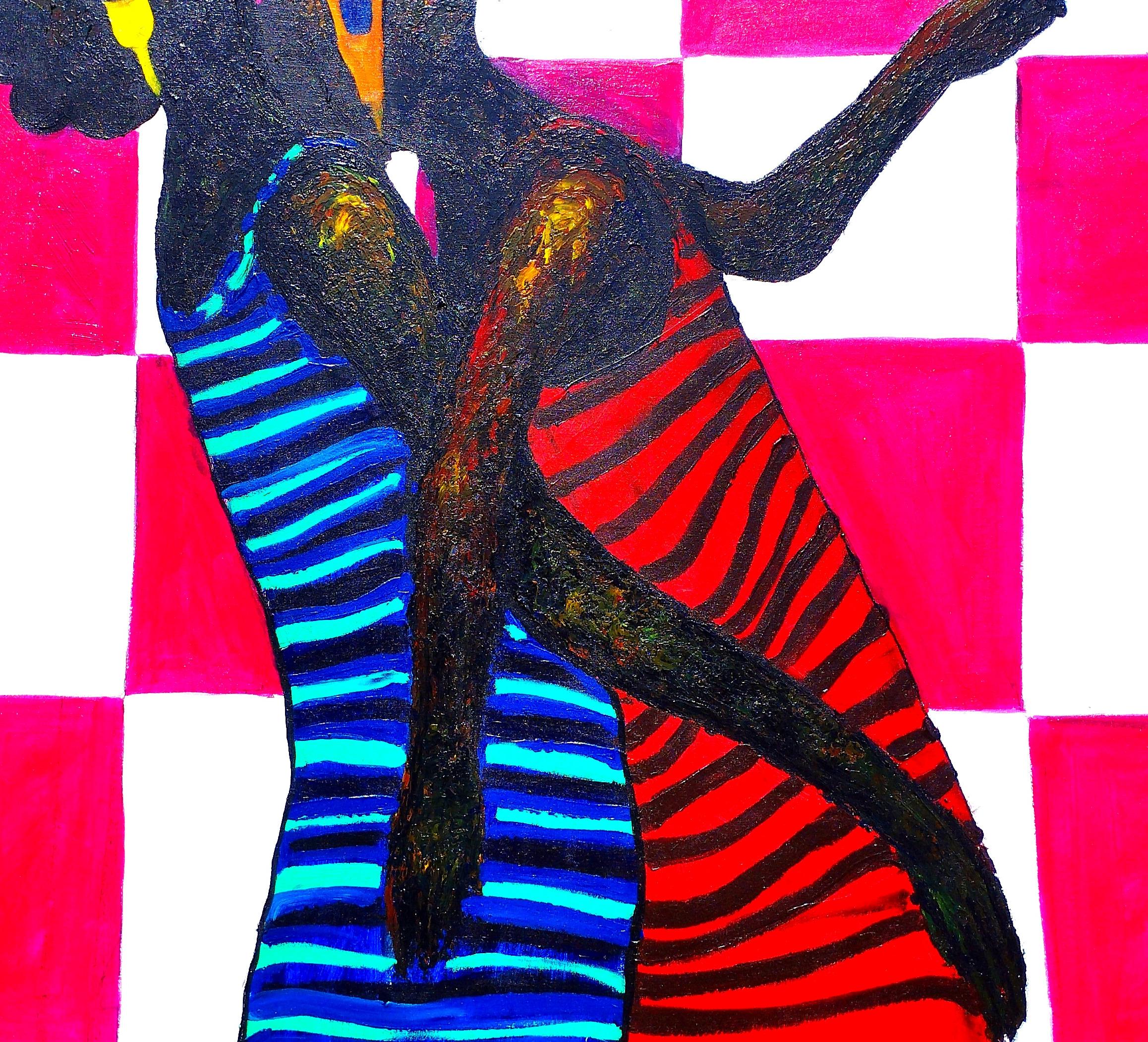 Into The Unknown 2 -21° secolo, Contemporaneo, Astrazione figurativa, Africa - Figurative Painting Rosso di Olajide Kuti