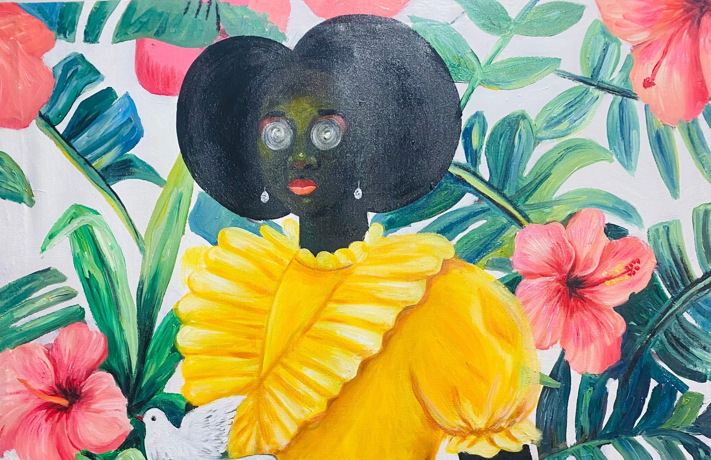 Ray of Hope - 21st Century, Contemporary, Figurative Abstraction, Floral, Women - Painting de Olajide Kuti