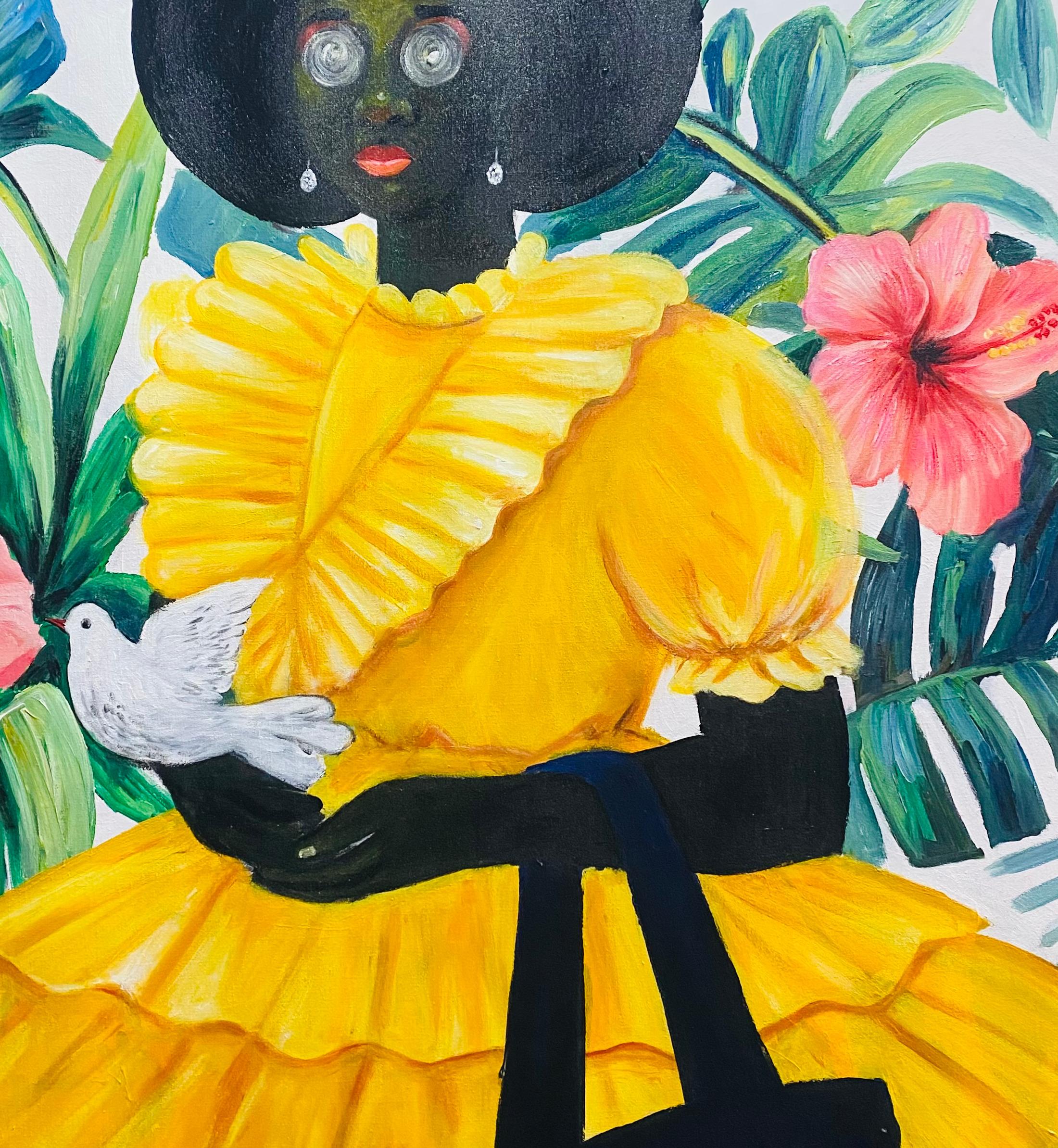 Ray of Hope - 21st Century, Contemporary, Figurative Abstraction, Floral, Women - Figurative Painting Naranja de Olajide Kuti