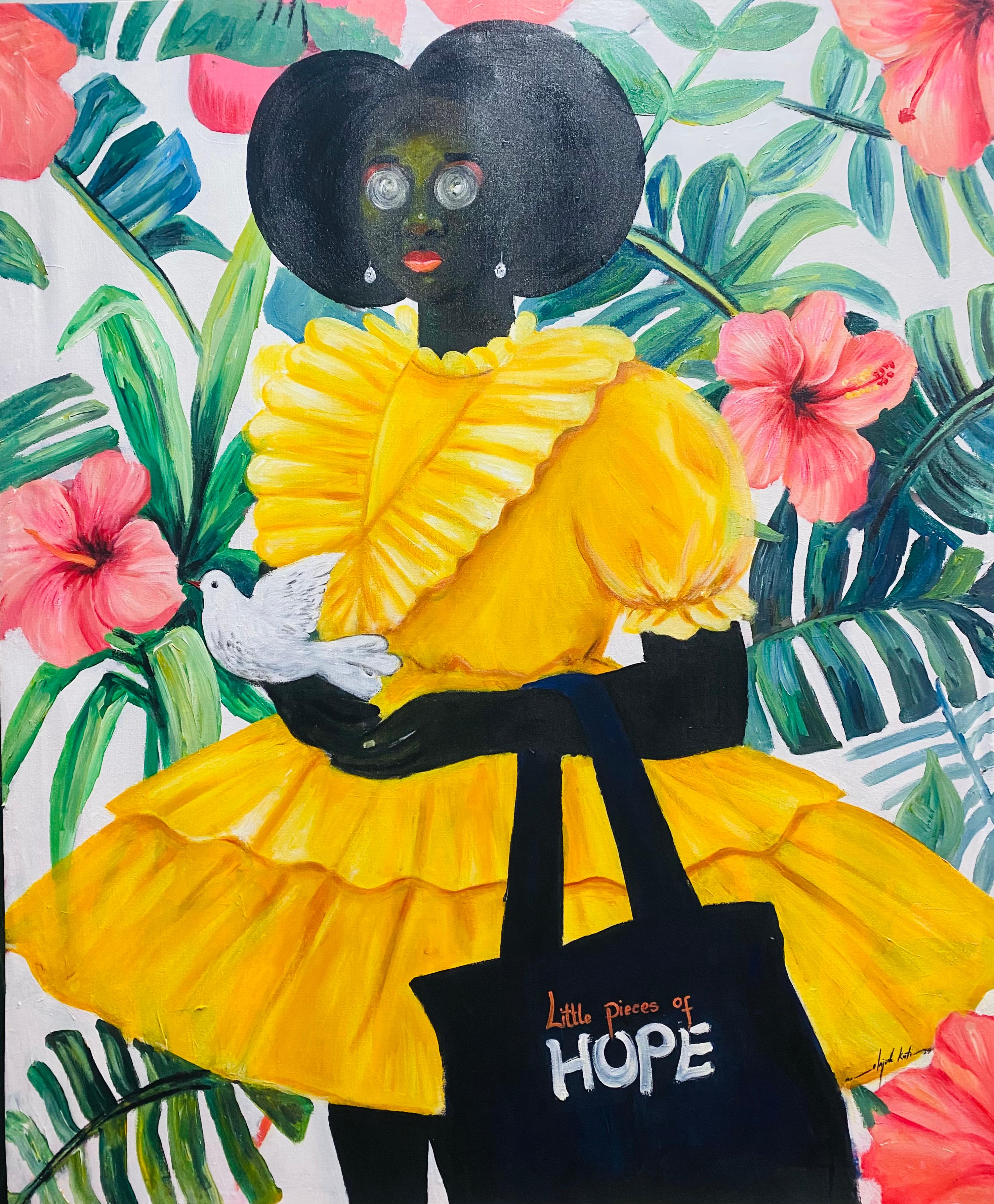 Figurative Painting de Olajide Kuti - Ray of Hope - 21st Century, Contemporary, Figurative Abstraction, Floral, Women