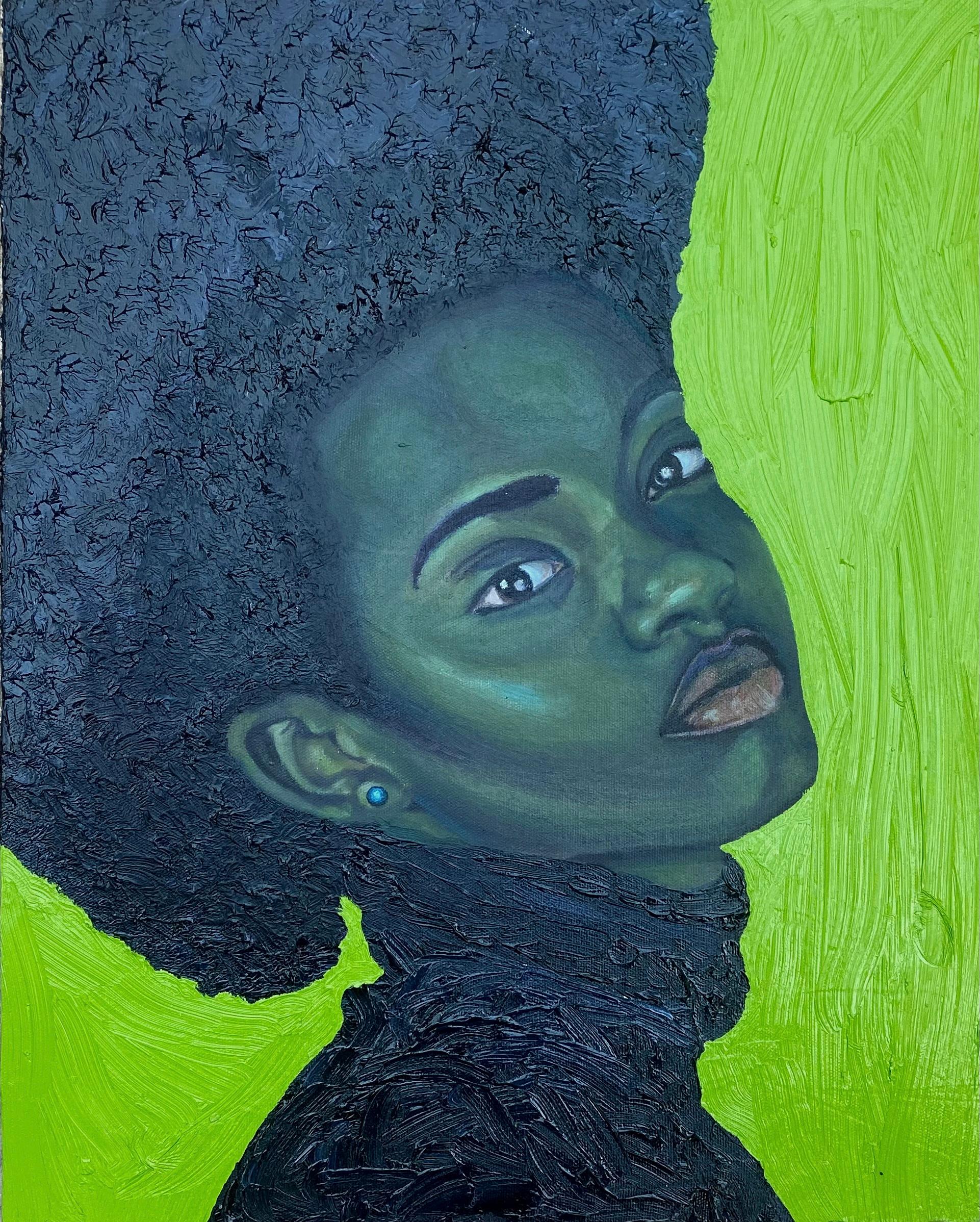 I Found My Peace - 21. Jahrhundert, Zeitgenössisch, Realistisches Porträt, Schwarze Frau