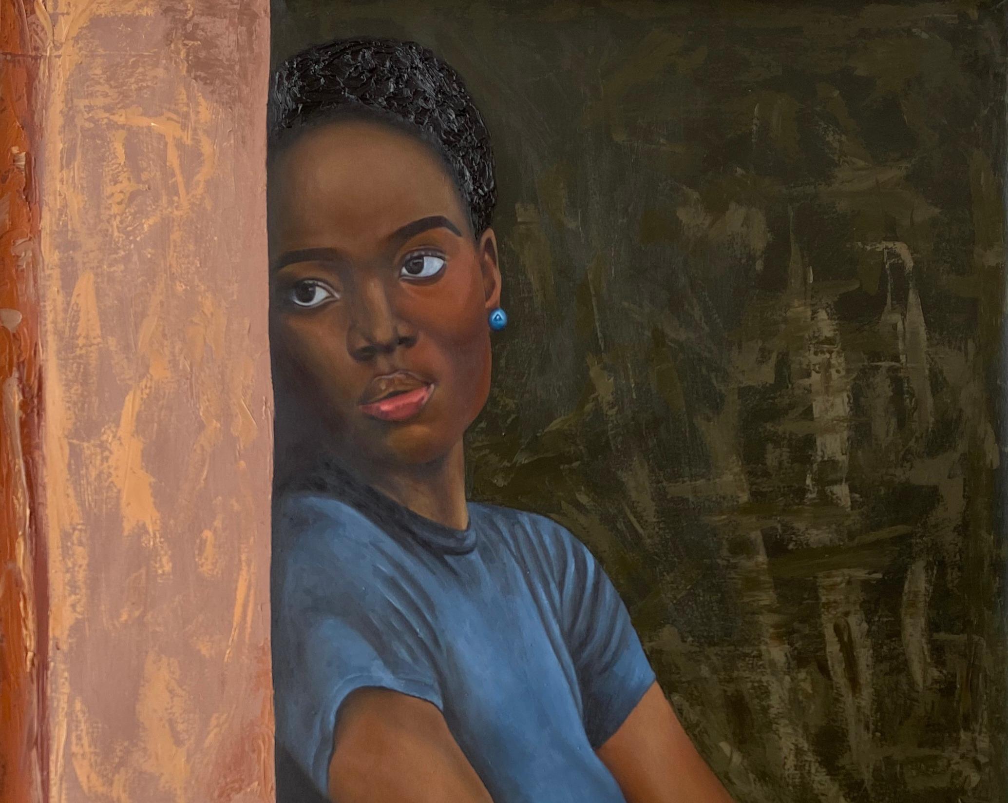 Love Never End - 21st Century, Contemporary, Realist Portrait, Black Woman - Painting by Olajire Olalekan