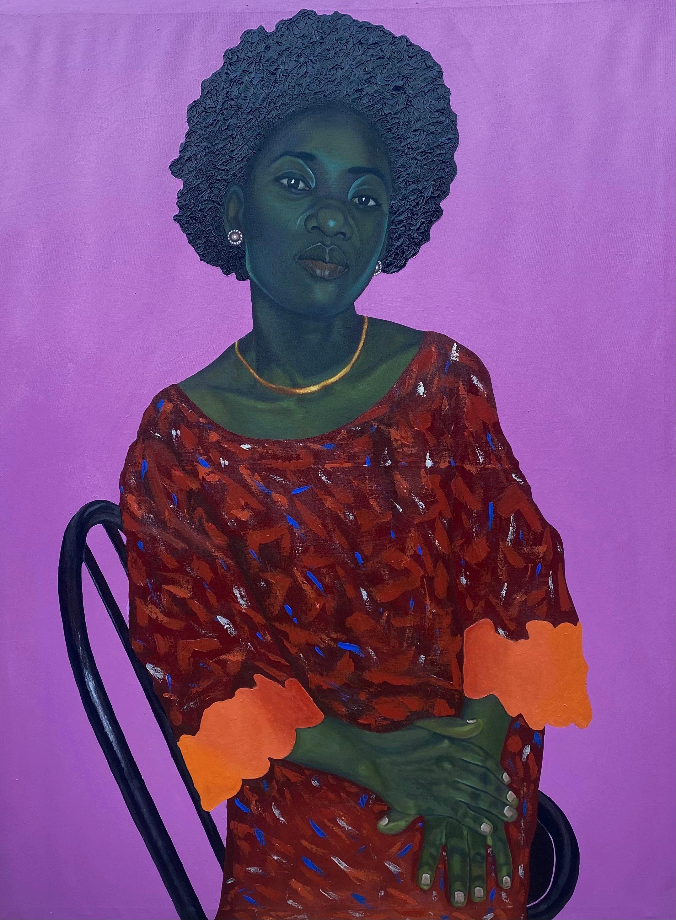 Trueing-Portrait - 21e siècle, contemporain, portrait réaliste, femme assise sur une chaise