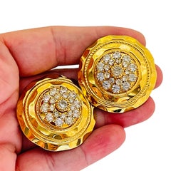 OLALA signed vintage gold tone rhinestone designer clip on earrings