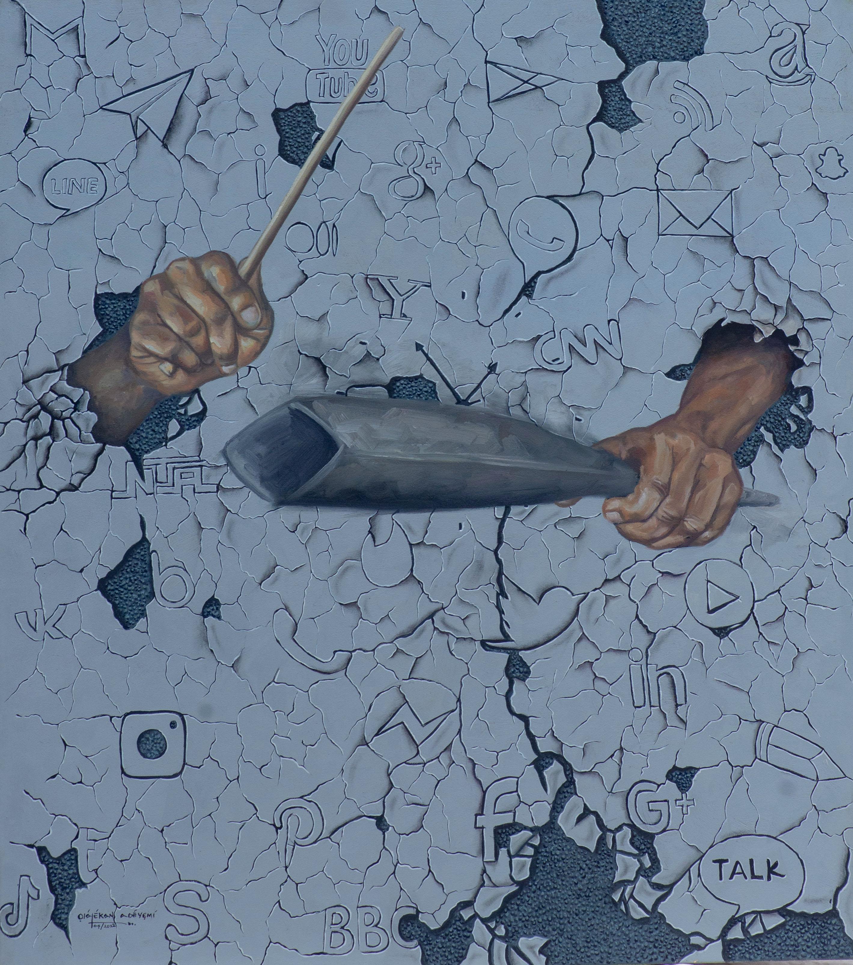 Olalekan Adeyemi Figurative Painting – Agogo -21. Jahrhundert, Zeitgenössisch, Figurativer Expressionist, Puzzle, Öl, Afrika