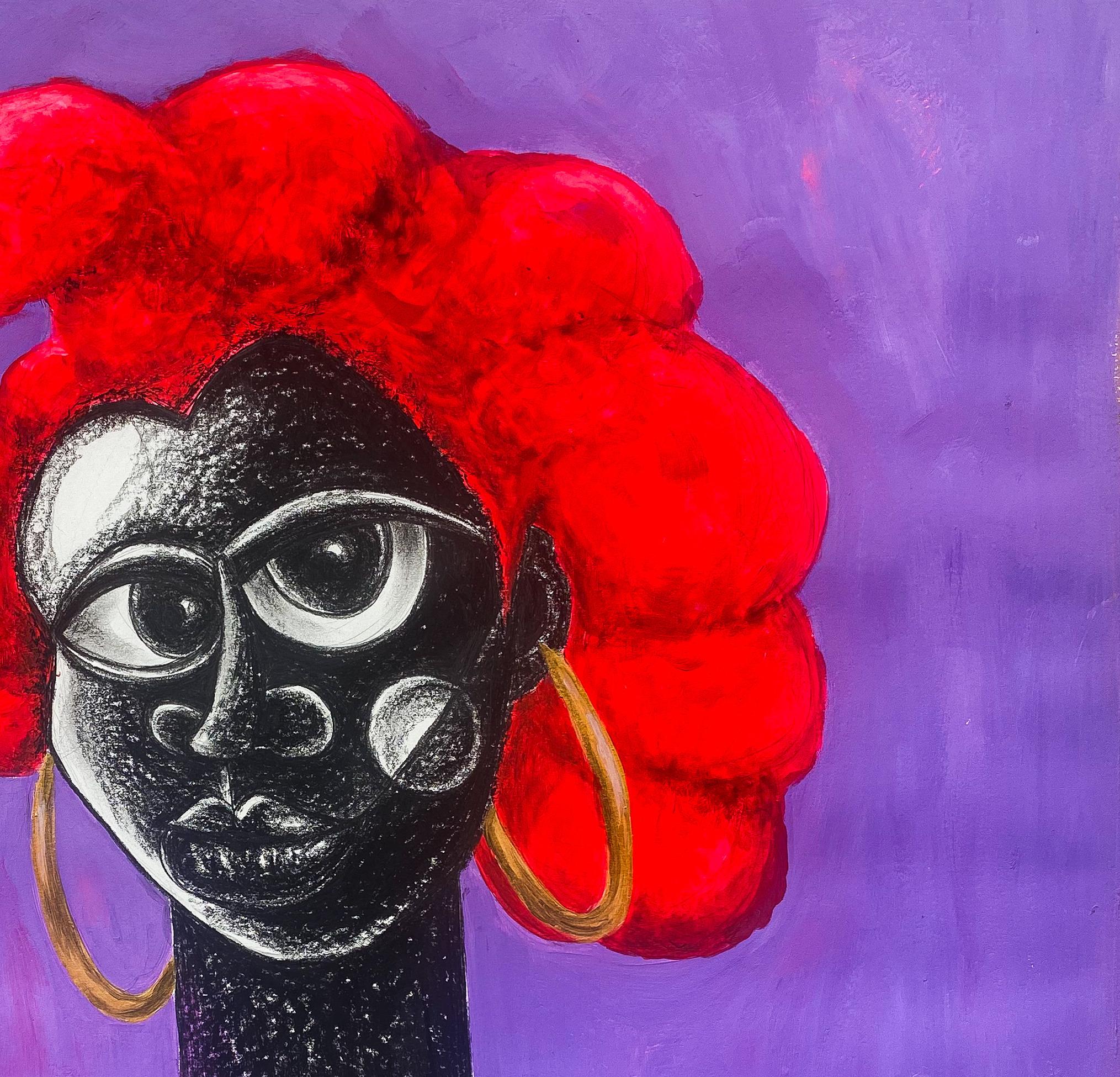 Hibiscus - Siglo XXI, Contemporáneo, Pintura figurativa, Técnica mixta, Mujer - Portrait Painting Púrpura de Olalekan Odunbori