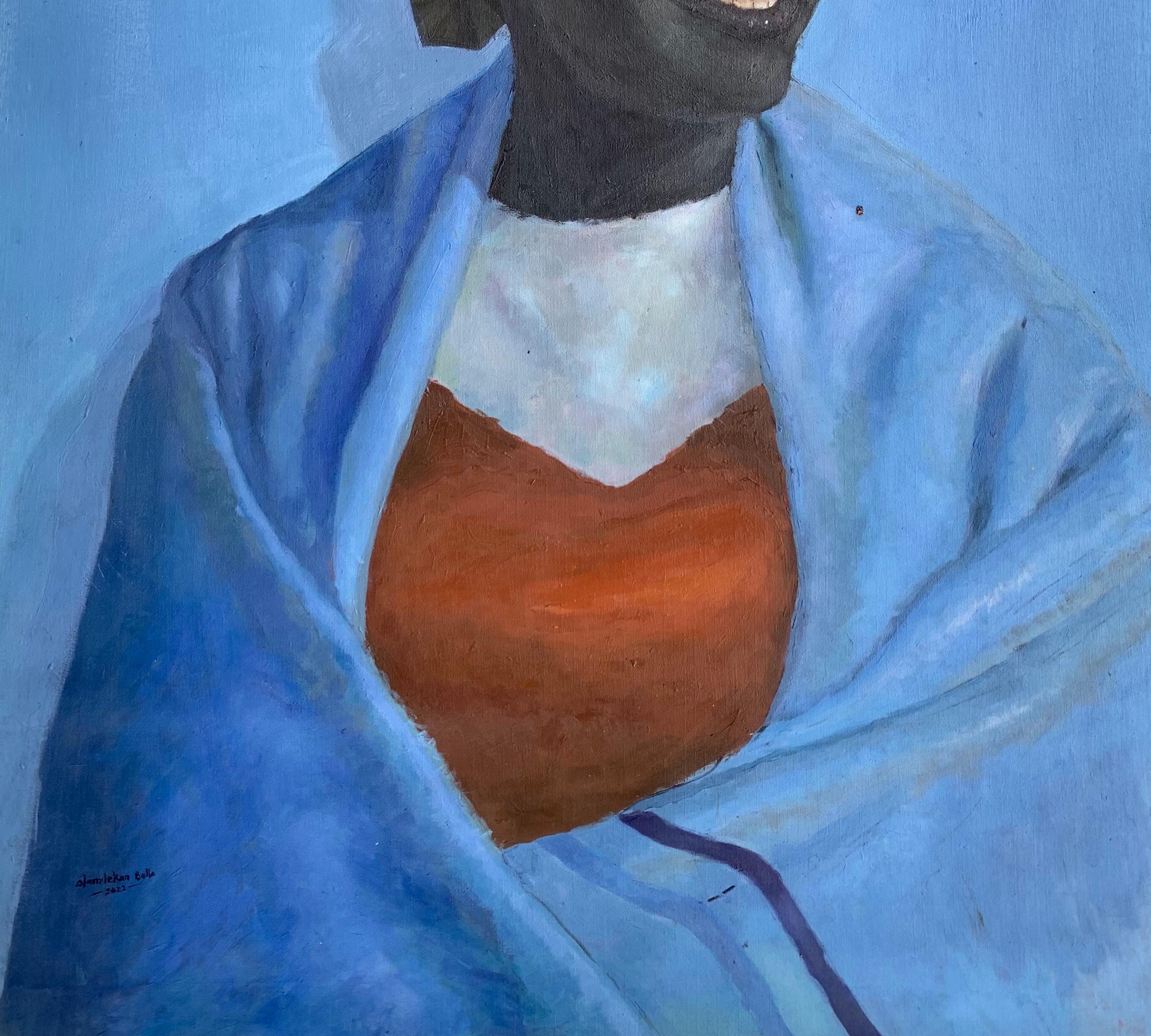Blue Towel 1 - Expressionist Painting by Olamilekan Bello