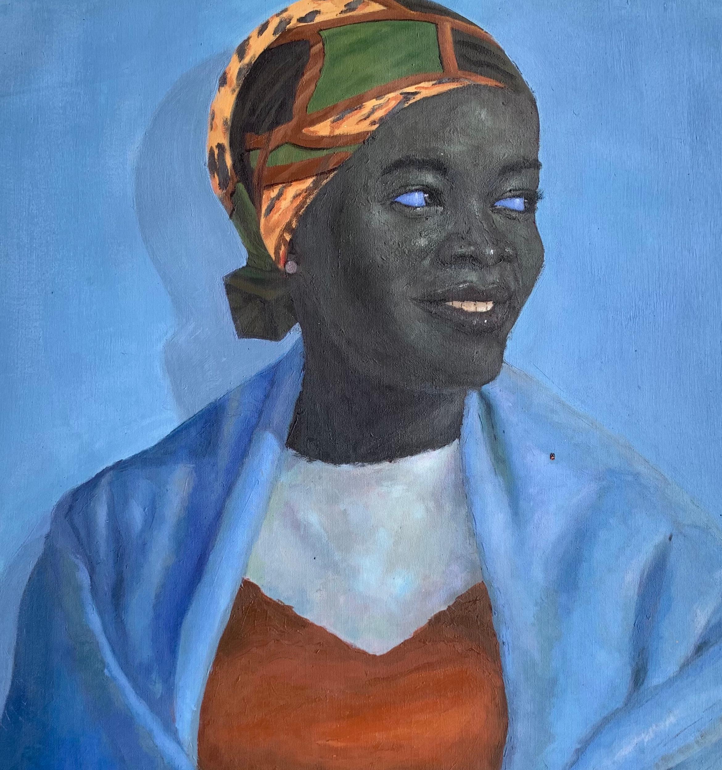 Asciugamano blu 1 - Figurative Painting Blu di Olamilekan Bello