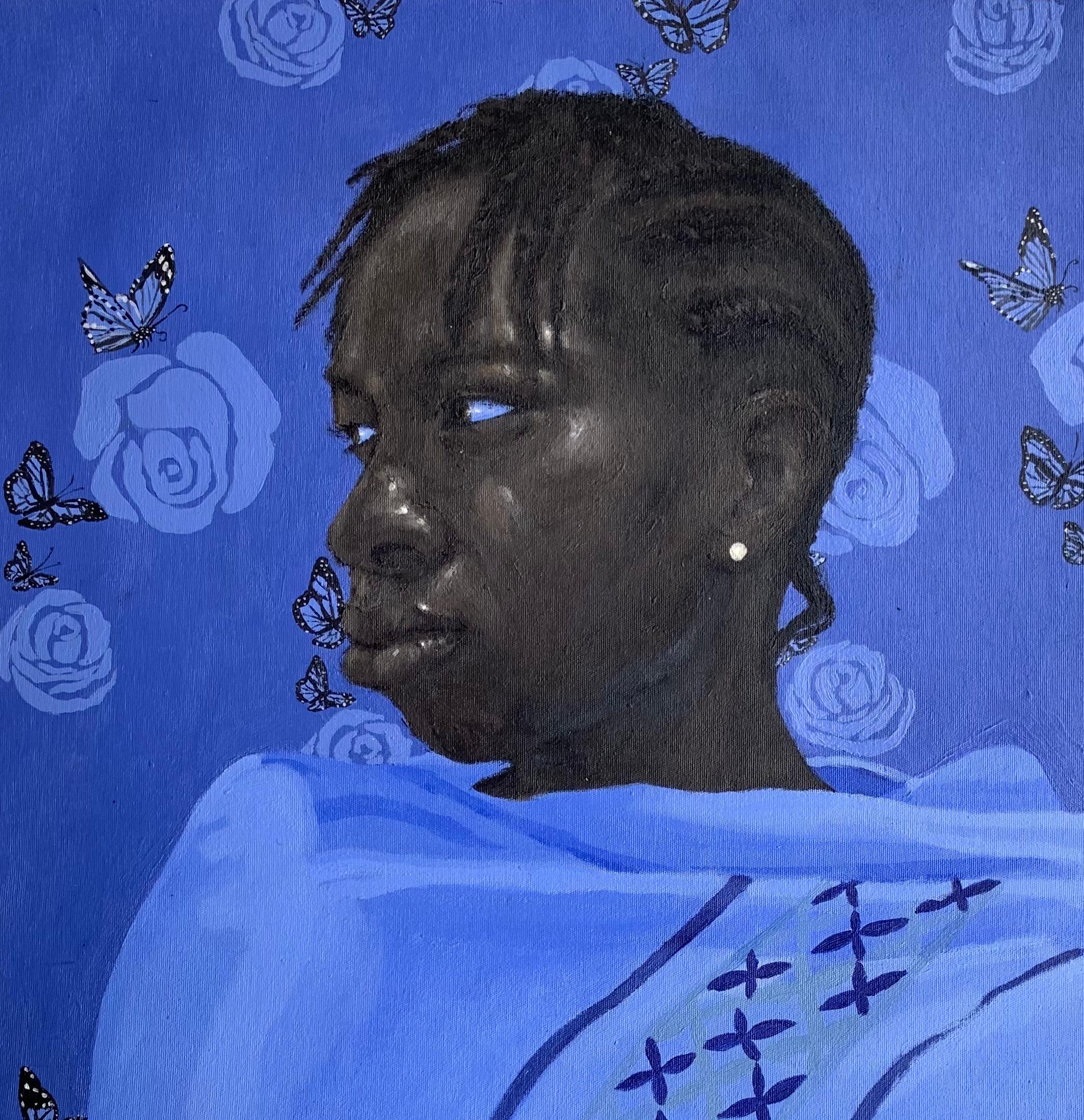 Blue Towel 2 - Painting by Olamilekan Bello
