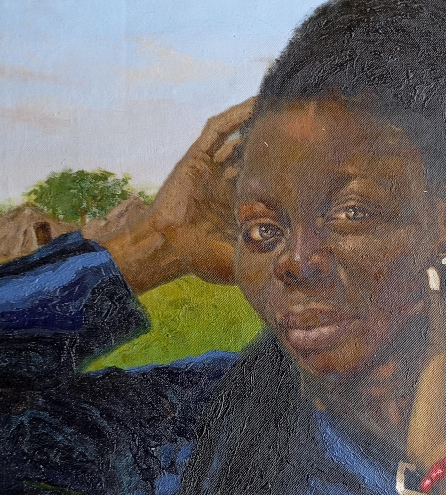 Fehintola (Acqua nel buco) -21° secolo, Contemporaneo, Figurativo, Paesaggio - Painting di Olamilekan Bello