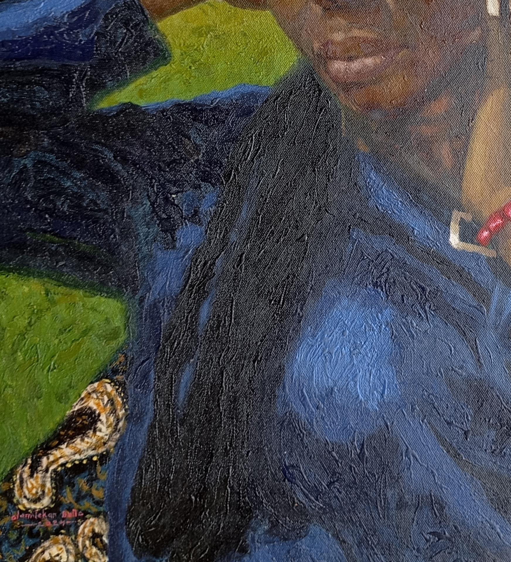 Fehintola (Acqua nel buco) -21° secolo, Contemporaneo, Figurativo, Paesaggio - Portrait Painting Grigio di Olamilekan Bello