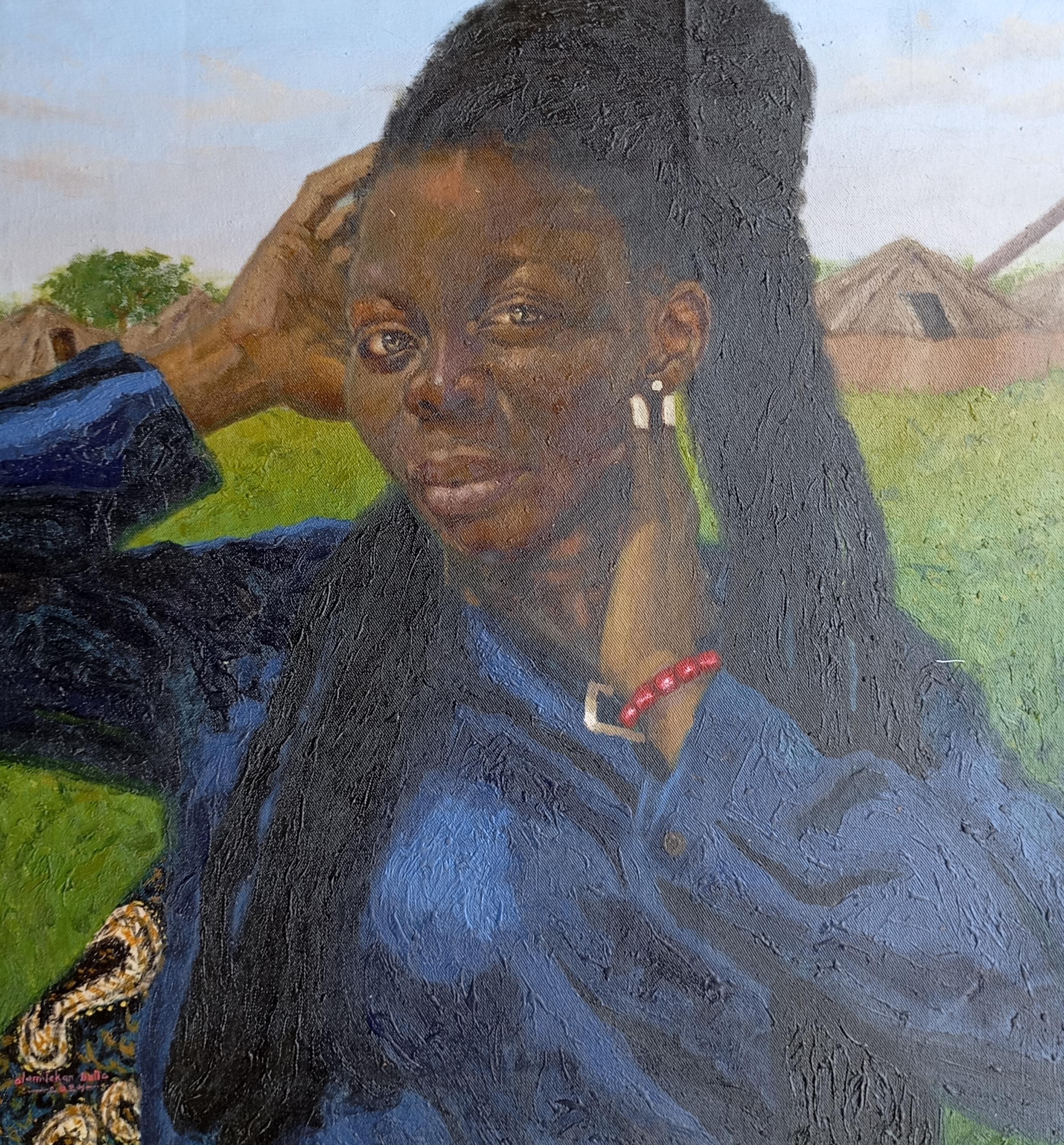 Portrait Painting di Olamilekan Bello - Fehintola (Acqua nel buco) -21° secolo, Contemporaneo, Figurativo, Paesaggio
