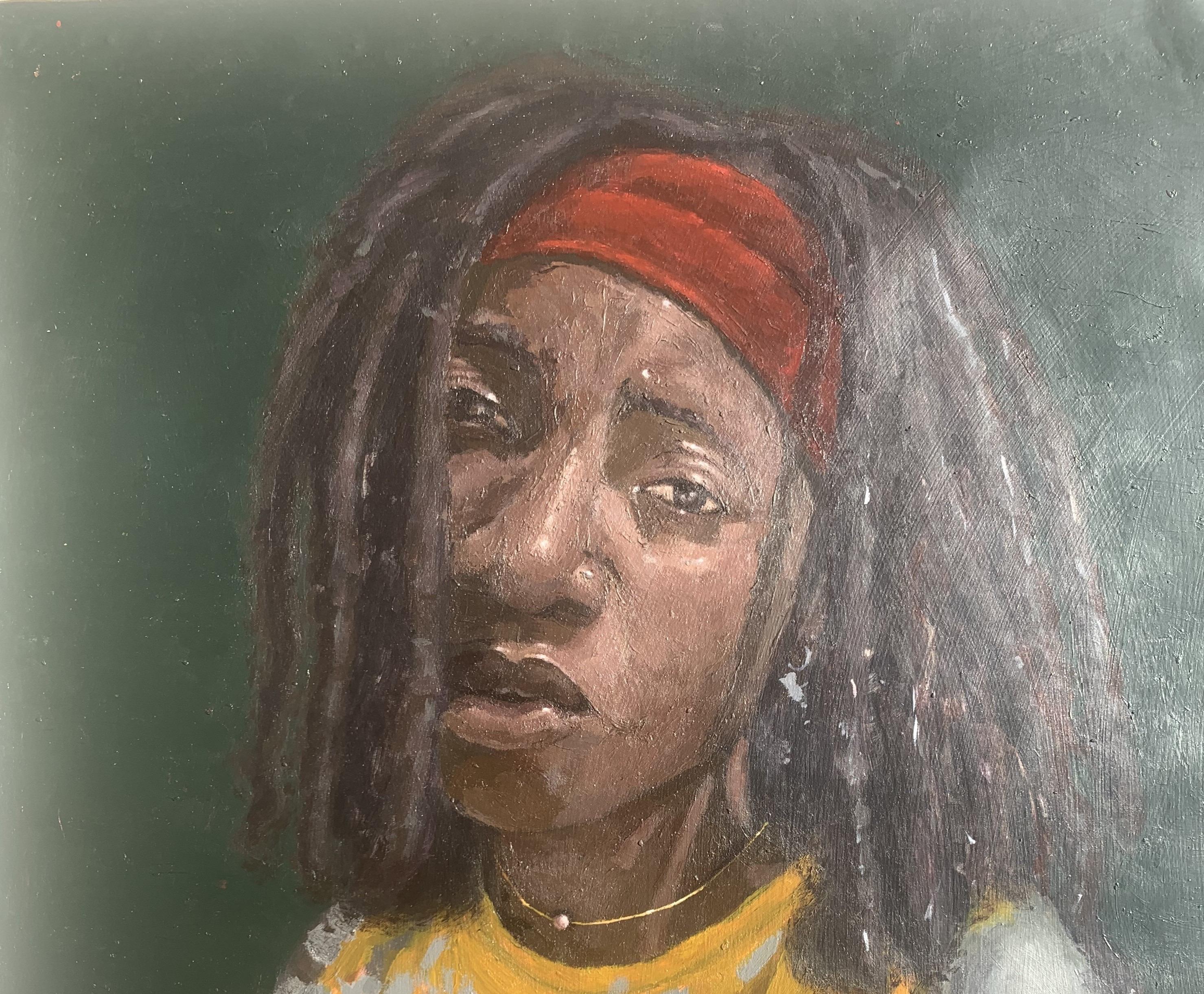 Solitario con pensieri 1 - 21° secolo, Contemporaneo, Ritratto figurativo, Donne - Painting di Olamilekan Bello